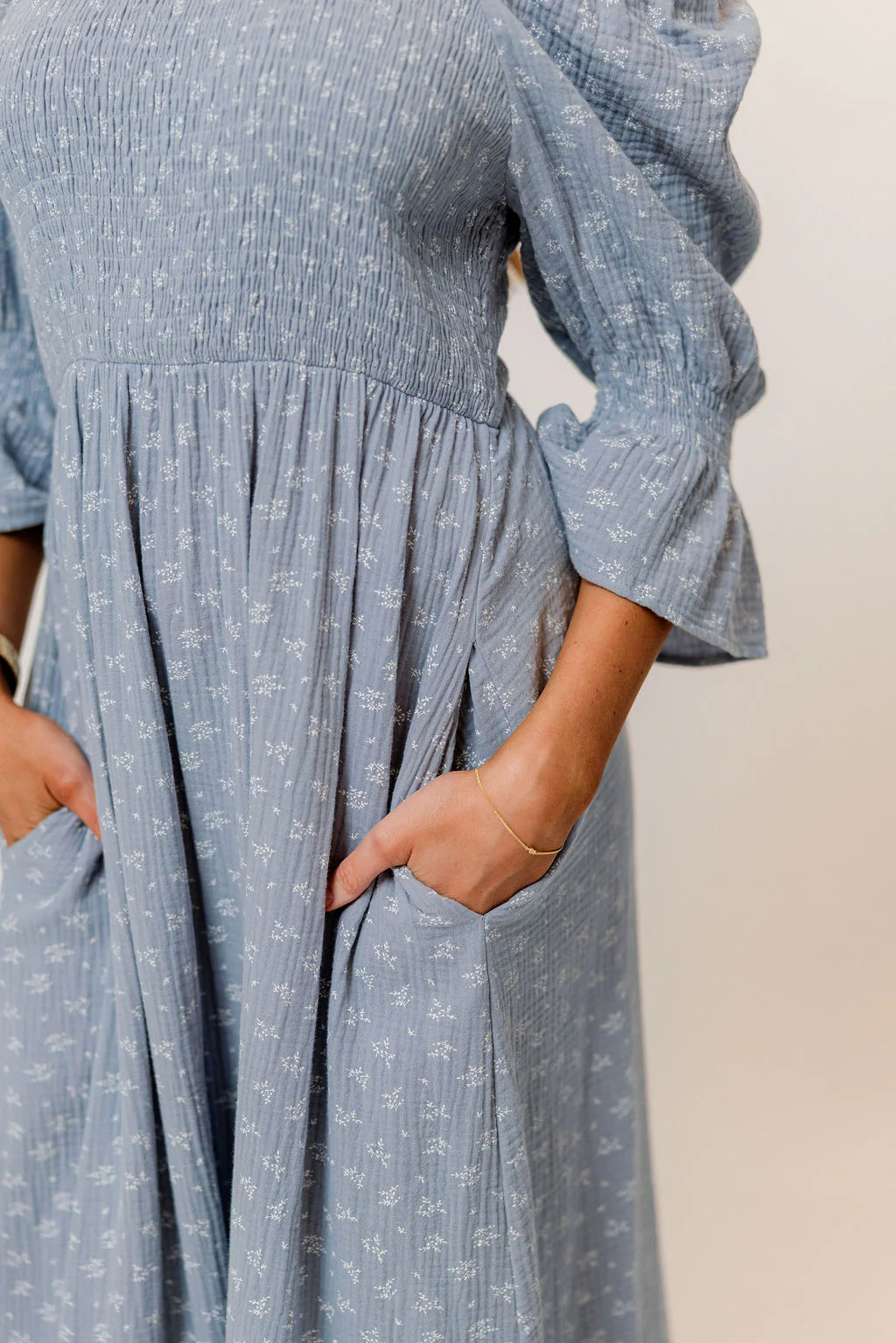Sienna 100% Cotton Puff Sleeve Maxi Dress in Light Indigo Foliage - Bump Friendly - Image 13