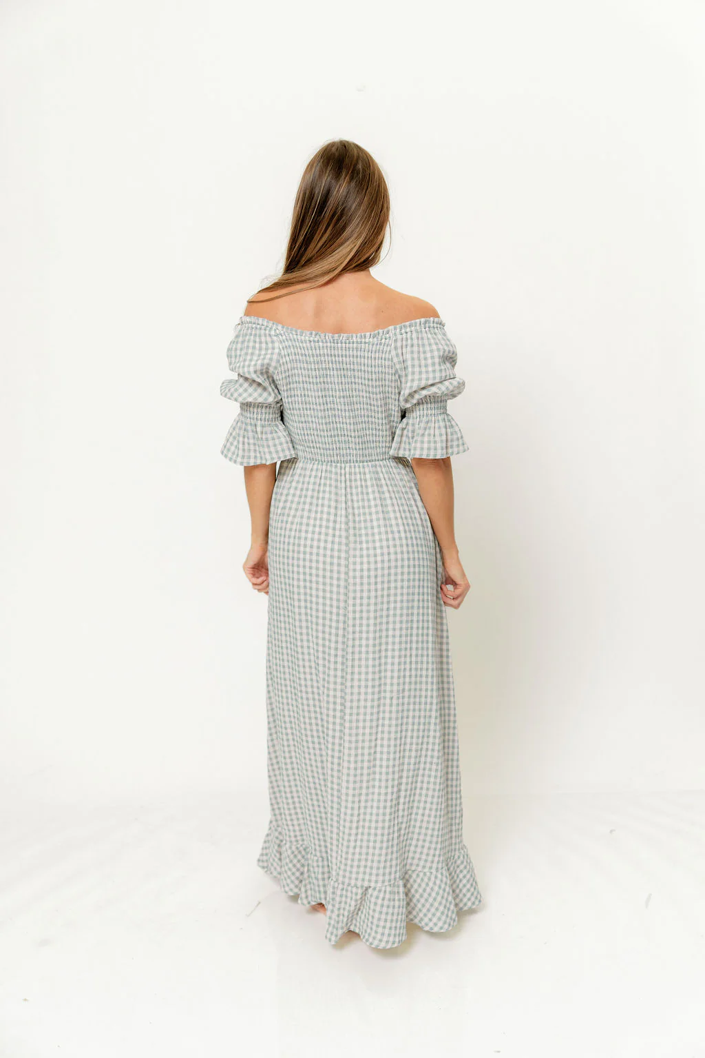 Sienna 100% Cotton Puff Sleeve Maxi Dress in Light Indigo Plaid (Lined) - Bump Friendly - Image 7