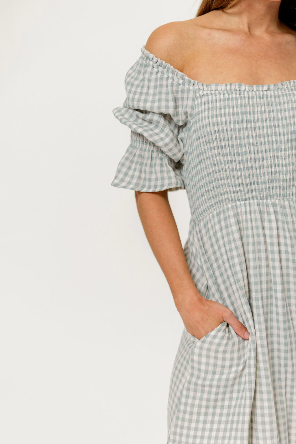 Sienna 100% Cotton Puff Sleeve Maxi Dress in Light Indigo Plaid (Lined) - Bump Friendly - Image 8