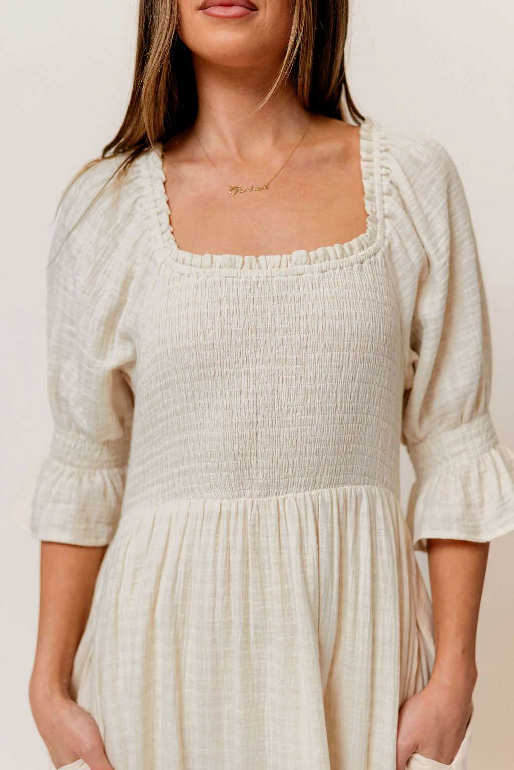 Sienna 100% Cotton Puff Sleeve Maxi Dress in Mute Pale Pink Plaid (Lined) - Bump Friendly - Image 5