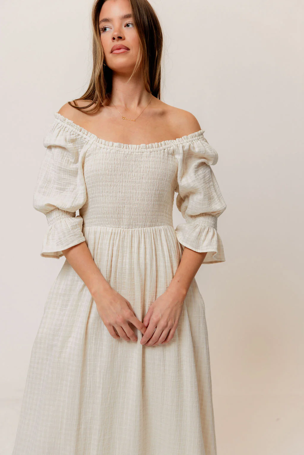 Sienna 100% Cotton Puff Sleeve Maxi Dress in Mute Pale Pink Plaid (Lined) - Bump Friendly - Image 7