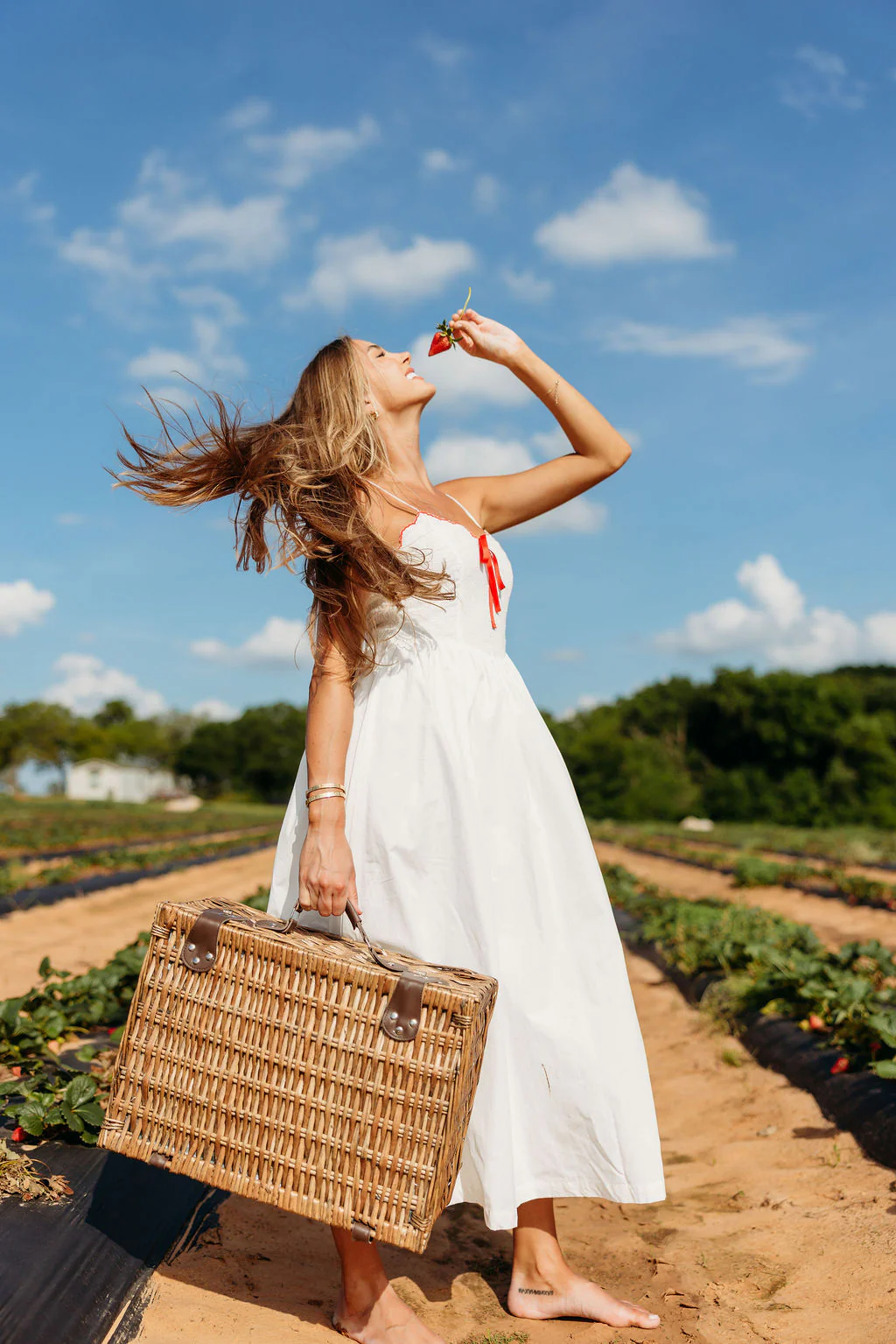Cerise Maxi Dress in White/Red - Image 4