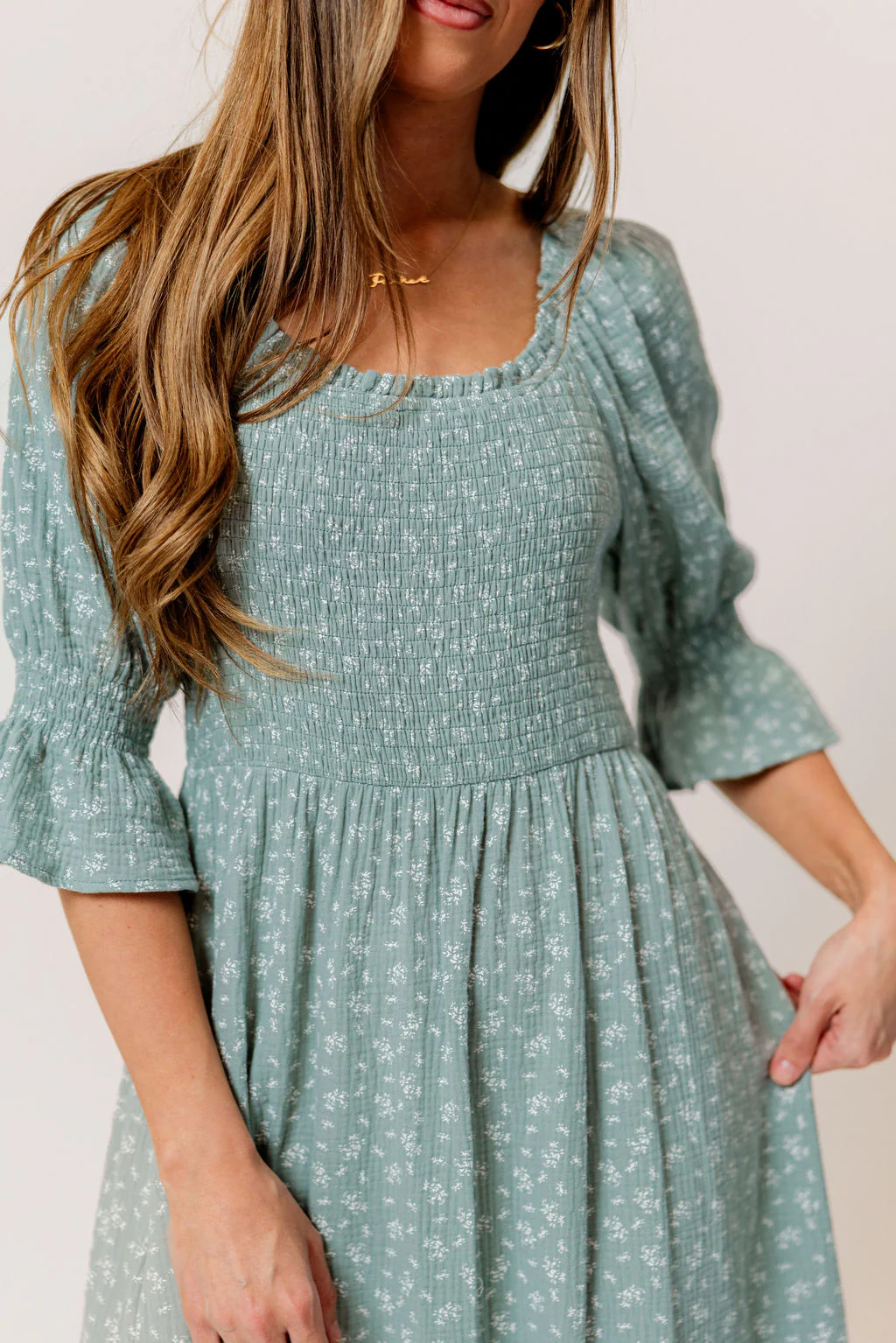 Sienna 100% Cotton Puff Sleeve Maxi Dress in Aqua Foliage - Bump Friendly - Image 5