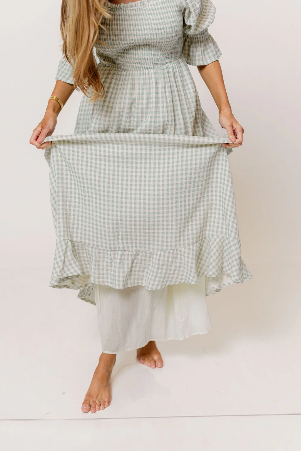 Sienna 100% Cotton Puff Sleeve Maxi Dress in Aqua Plaid (Lined) - Bump Friendly - Image 7
