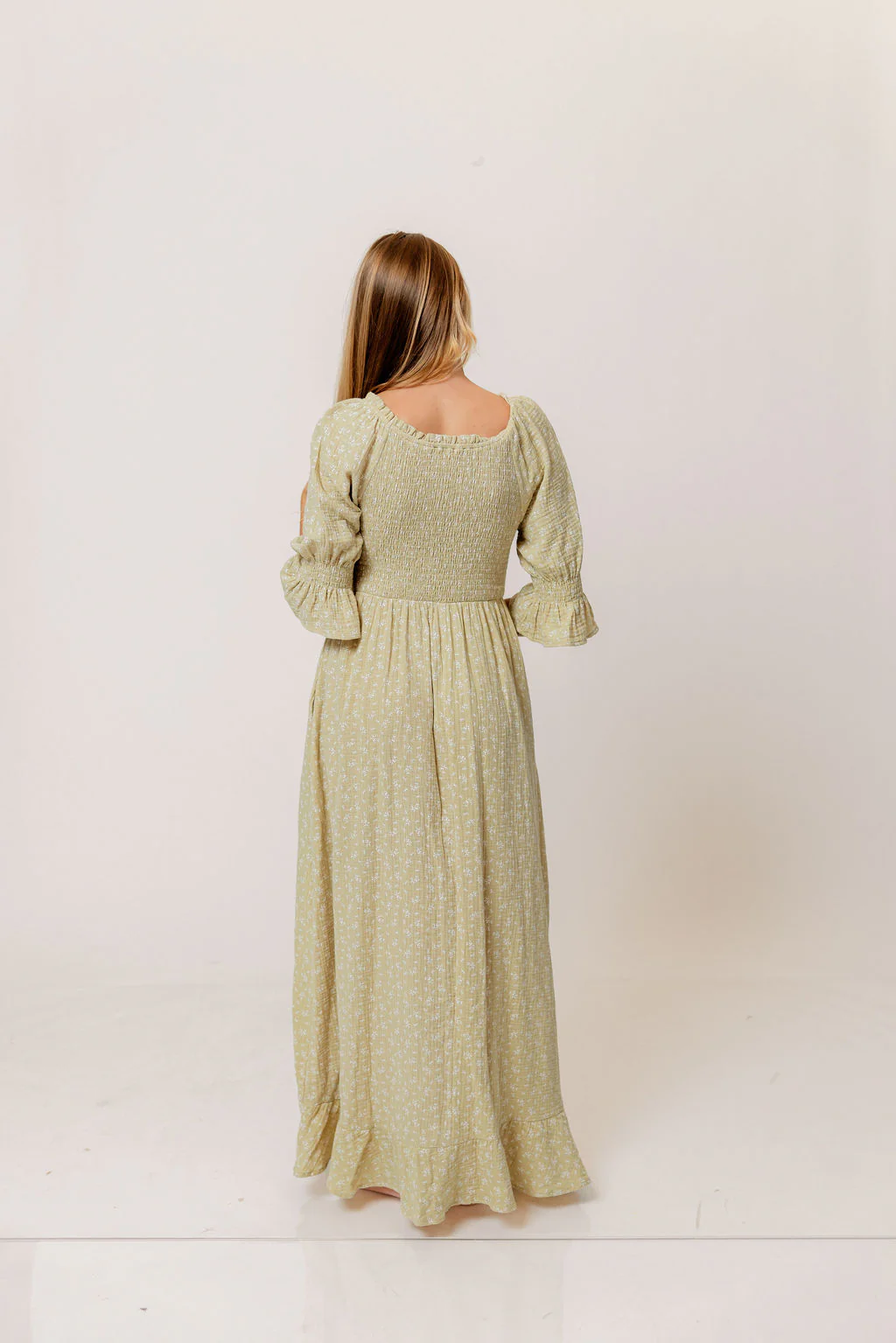 Sienna 100% Cotton Puff Sleeve Maxi Dress in Green Haze Foliage  - Bump Friendly - Image 5