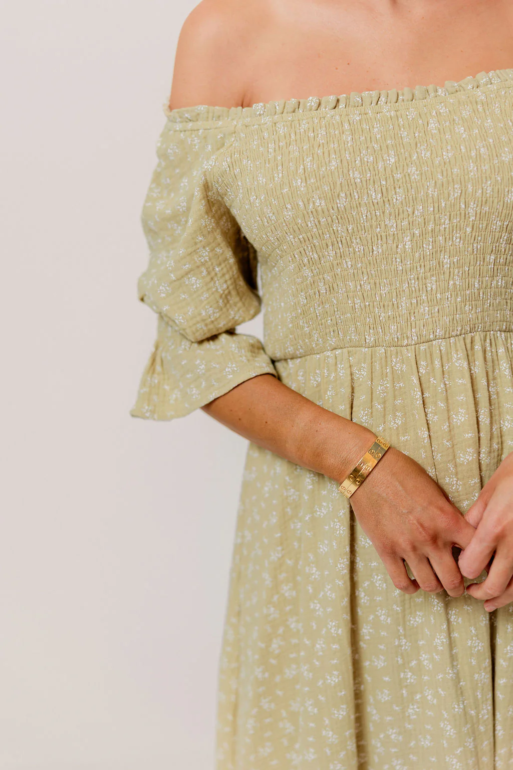 Sienna 100% Cotton Puff Sleeve Maxi Dress in Green Haze Foliage  - Bump Friendly - Image 7