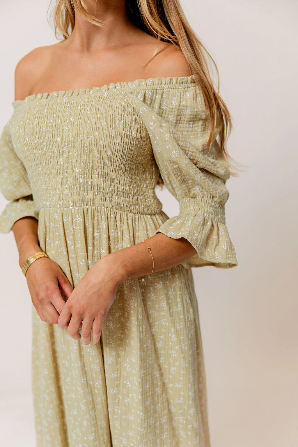 Sienna 100% Cotton Puff Sleeve Maxi Dress in Green Haze Foliage  - Bump Friendly - Image 8