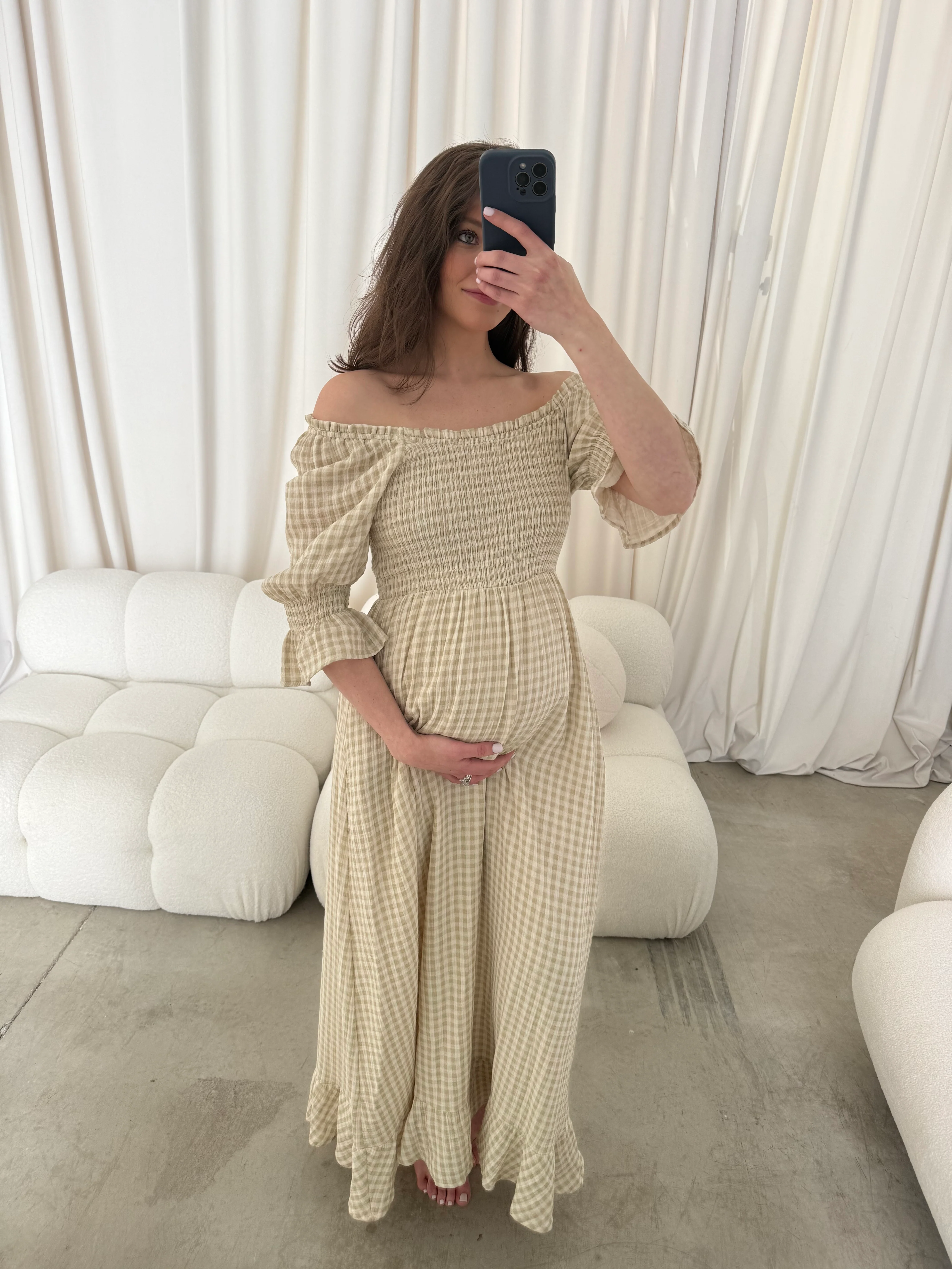 Sienna 100% Cotton Puff Sleeve Maxi Dress in Green Haze Plaid (Lined) - Bump Friendly - Image 10