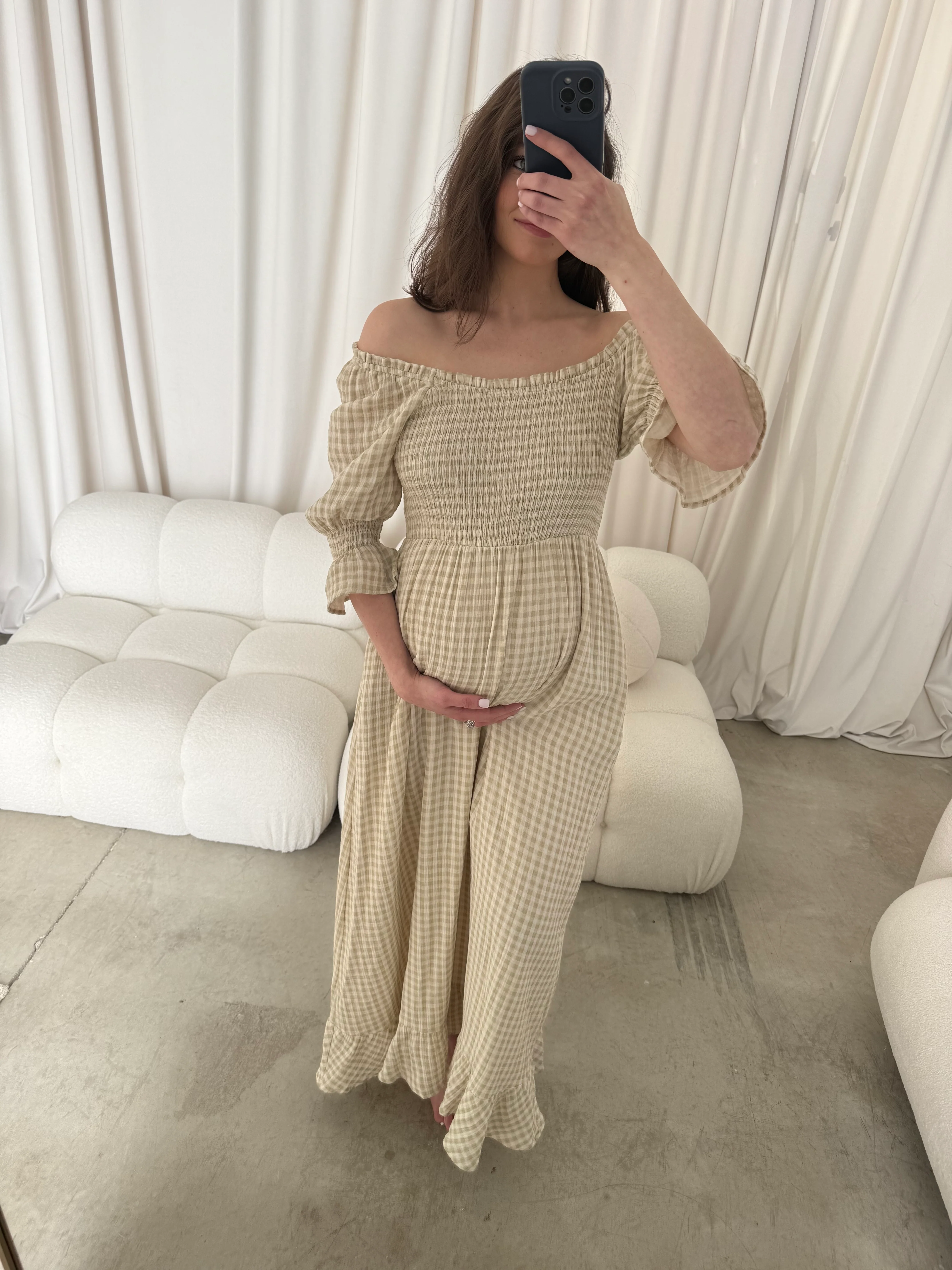 Sienna 100% Cotton Puff Sleeve Maxi Dress in Green Haze Plaid (Lined) - Bump Friendly - Image 11