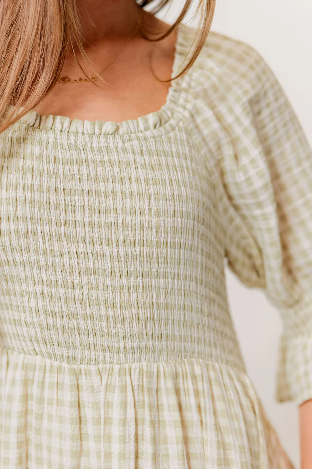 Sienna 100% Cotton Puff Sleeve Maxi Dress in Green Haze Plaid (Lined) - Bump Friendly - Image 4