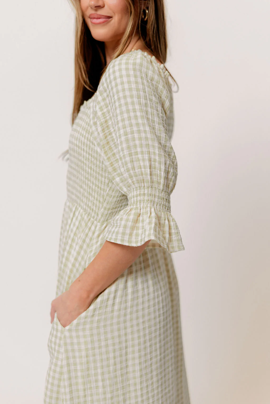 Sienna 100% Cotton Puff Sleeve Maxi Dress in Green Haze Plaid (Lined) - Bump Friendly - Image 5