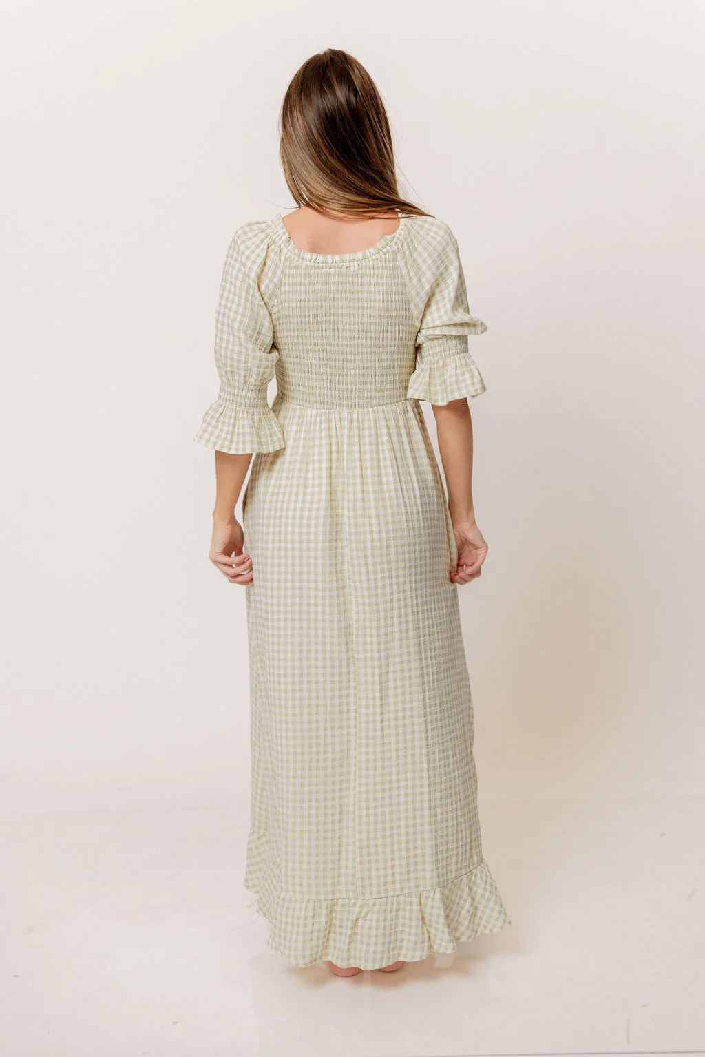 Sienna 100% Cotton Puff Sleeve Maxi Dress in Green Haze Plaid (Lined) - Bump Friendly - Image 6