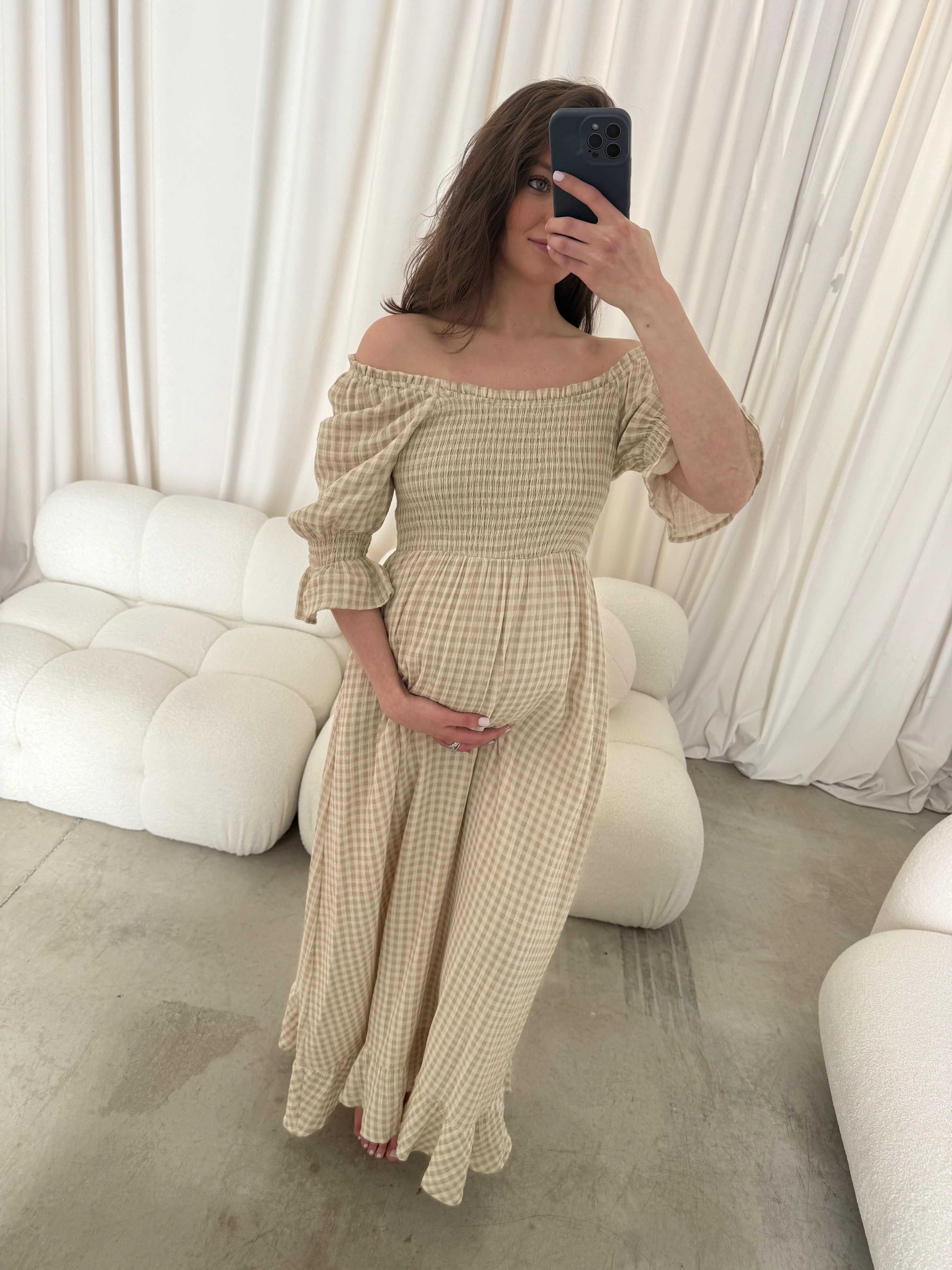 Sienna 100% Cotton Puff Sleeve Maxi Dress in Green Haze Plaid (Lined) - Bump Friendly - Image 8