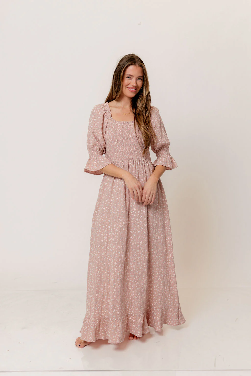 Sienna 100% Cotton Puff Sleeve Maxi Dress in Rose Foliage  - Bump Friendly