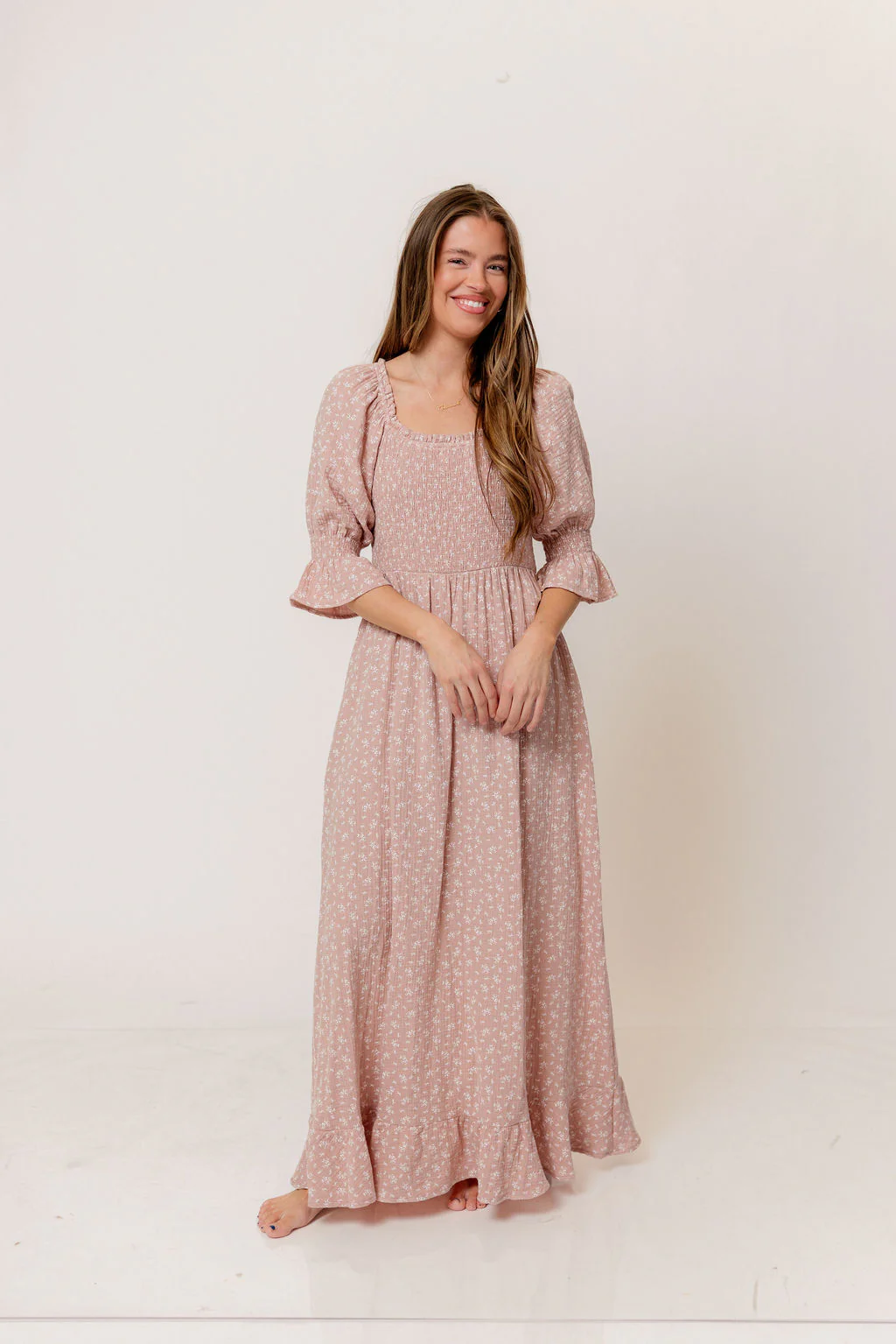 Sienna 100% Cotton Puff Sleeve Maxi Dress in Rose Foliage  - Bump Friendly - Image 2