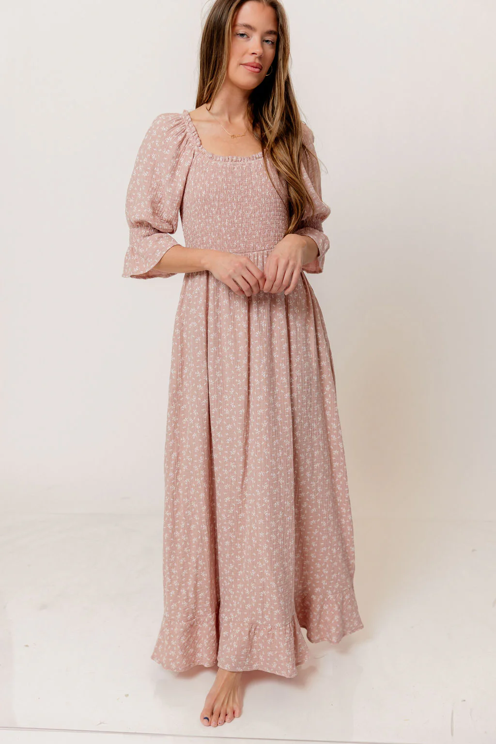 Sienna 100% Cotton Puff Sleeve Maxi Dress in Rose Foliage  - Bump Friendly - Image 5