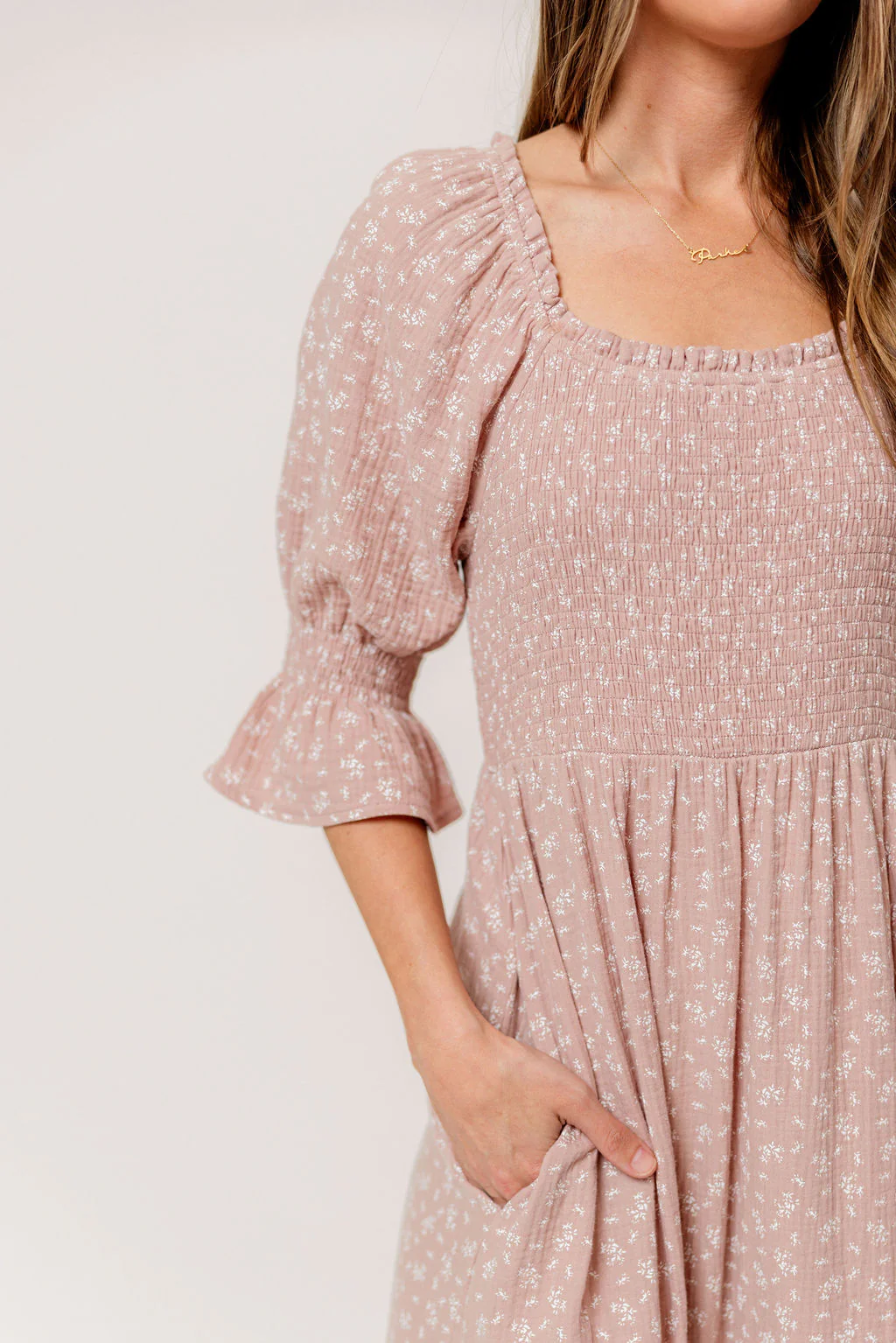 Sienna 100% Cotton Puff Sleeve Maxi Dress in Rose Foliage  - Bump Friendly - Image 6