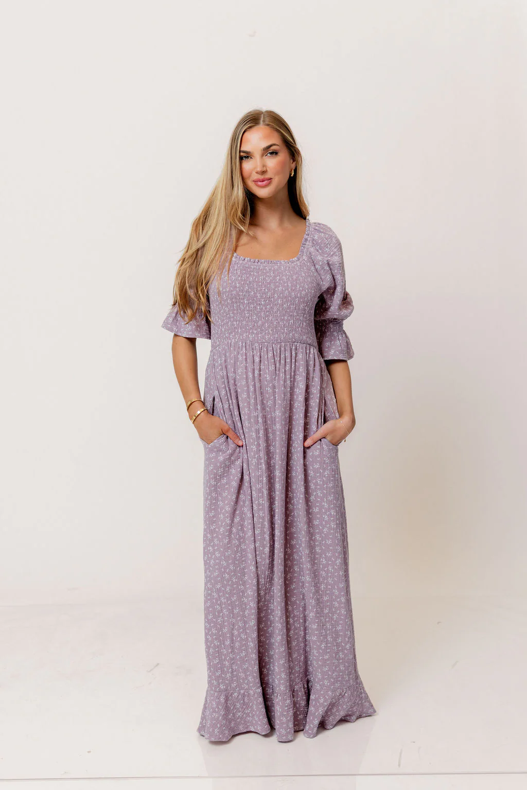 Sienna 100% Cotton Puff Sleeve Maxi Dress in Wisteria Foliage - Bump Friendly