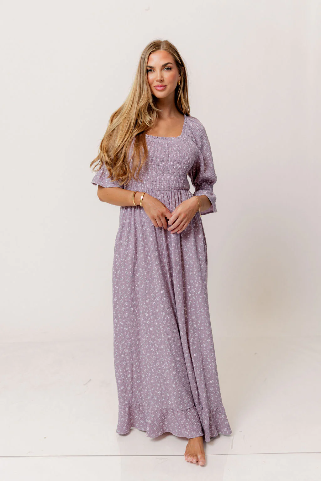 Sienna 100% Cotton Puff Sleeve Maxi Dress in Wisteria Foliage - Bump Friendly - Image 2
