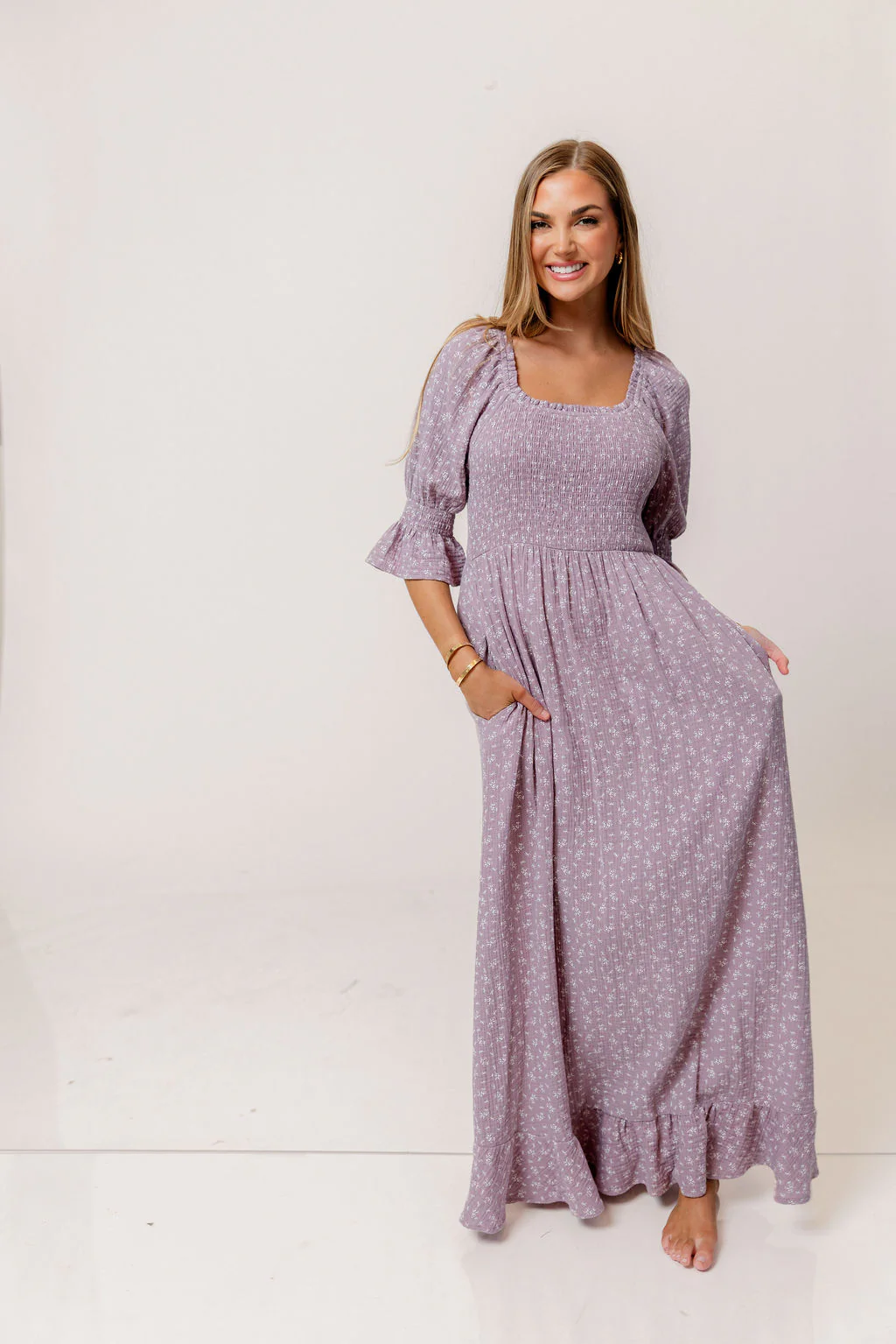 Sienna 100% Cotton Puff Sleeve Maxi Dress in Wisteria Foliage - Bump Friendly - Image 4
