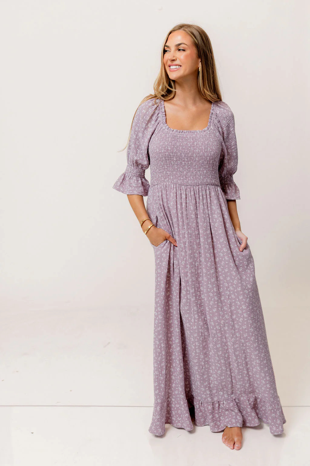 Sienna 100% Cotton Puff Sleeve Maxi Dress in Wisteria Foliage - Bump Friendly - Image 5