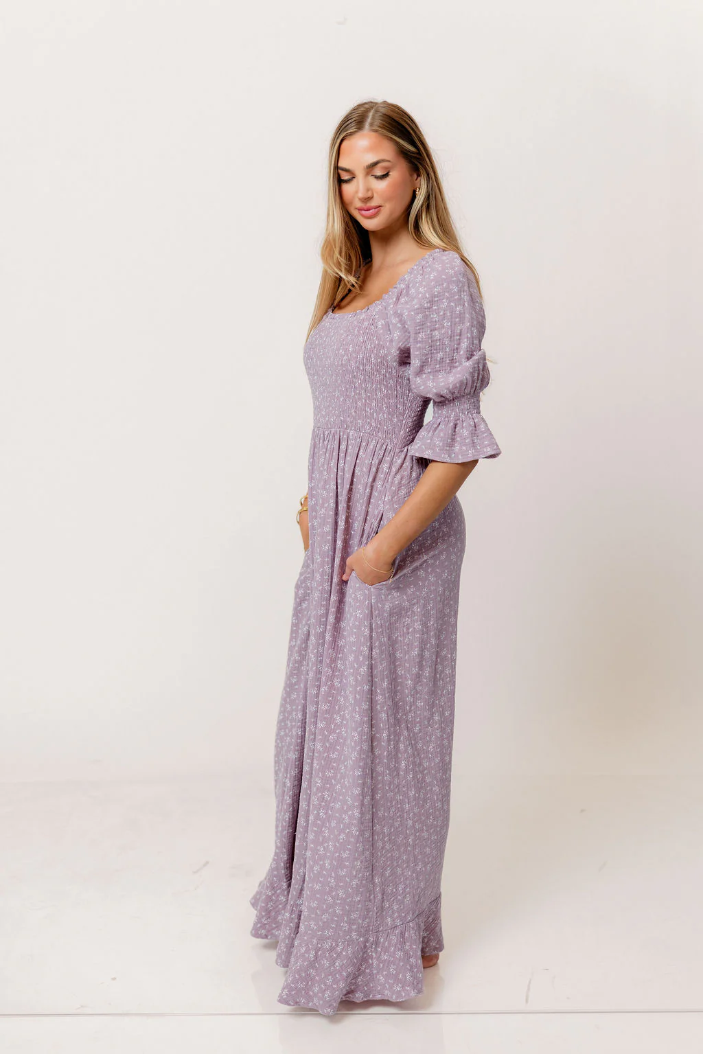 Sienna 100% Cotton Puff Sleeve Maxi Dress in Wisteria Foliage - Bump Friendly - Image 6