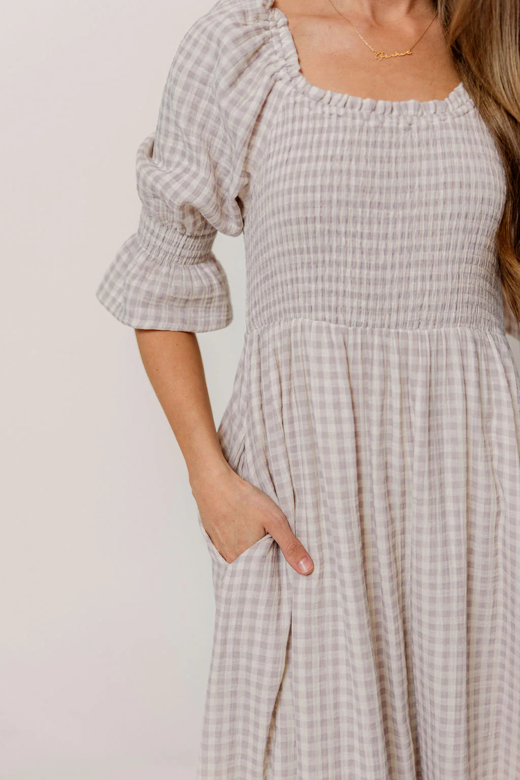 Sienna 100% Cotton Puff Sleeve Maxi Dress in Wisteria Plaid (Lined) - Bump Friendly