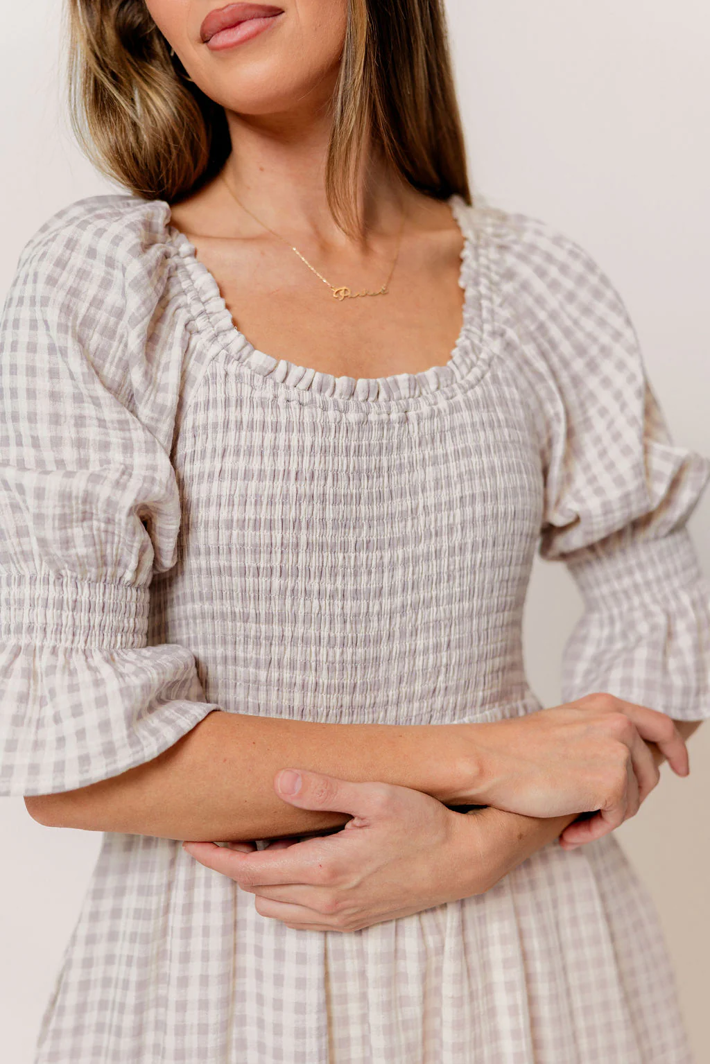 Sienna 100% Cotton Puff Sleeve Maxi Dress in Wisteria Plaid (Lined) - Bump Friendly - Image 3