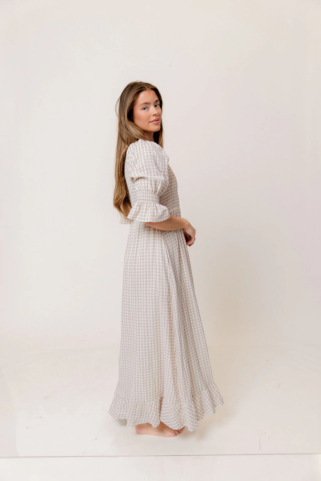 Sienna 100% Cotton Puff Sleeve Maxi Dress in Wisteria Plaid (Lined) - Bump Friendly - Image 4