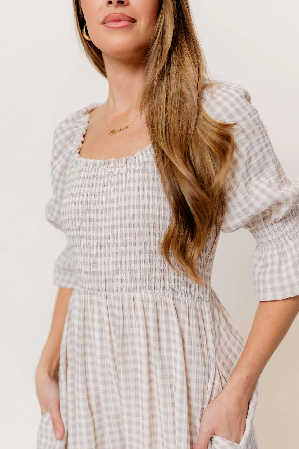 Sienna 100% Cotton Puff Sleeve Maxi Dress in Wisteria Plaid (Lined) - Bump Friendly - Image 5