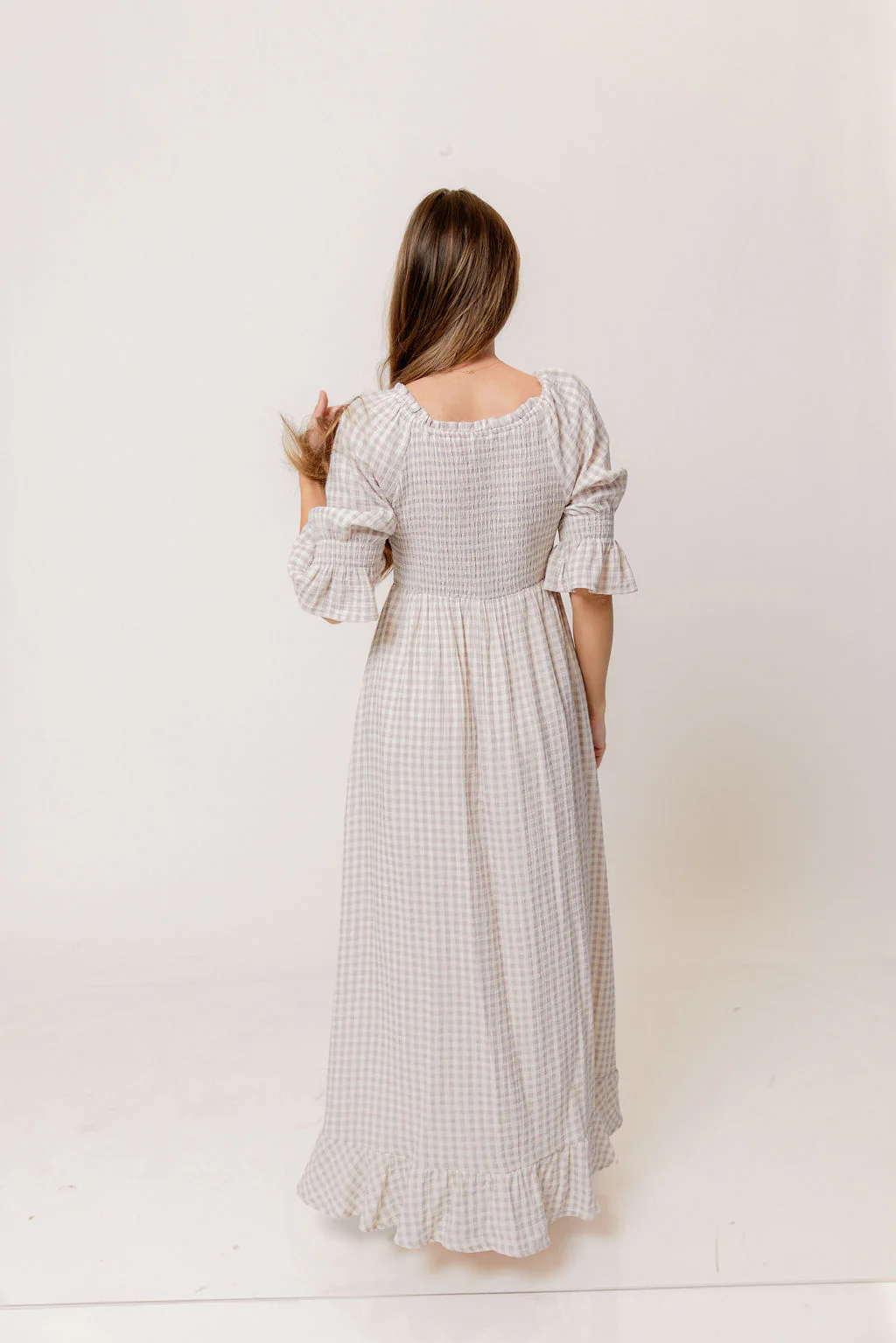 Sienna 100% Cotton Puff Sleeve Maxi Dress in Wisteria Plaid (Lined) - Bump Friendly - Image 6