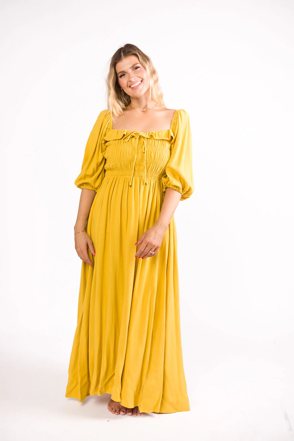 Devon Smocked Maxi Dress in Mustard - Bump Friendly *Final-Sale* - Image 13