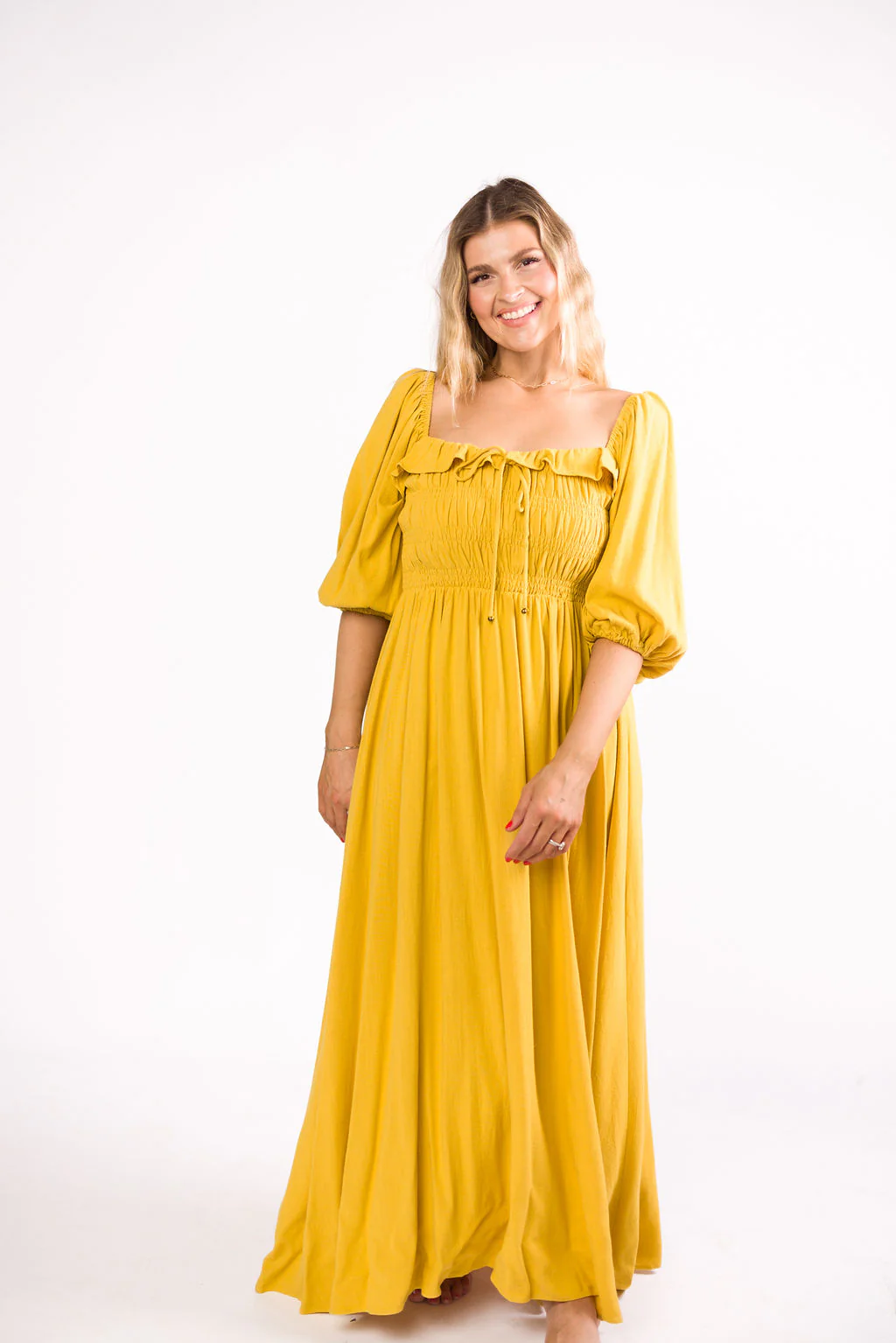 Devon Smocked Maxi Dress in Mustard - Bump Friendly *Final-Sale* - Image 14