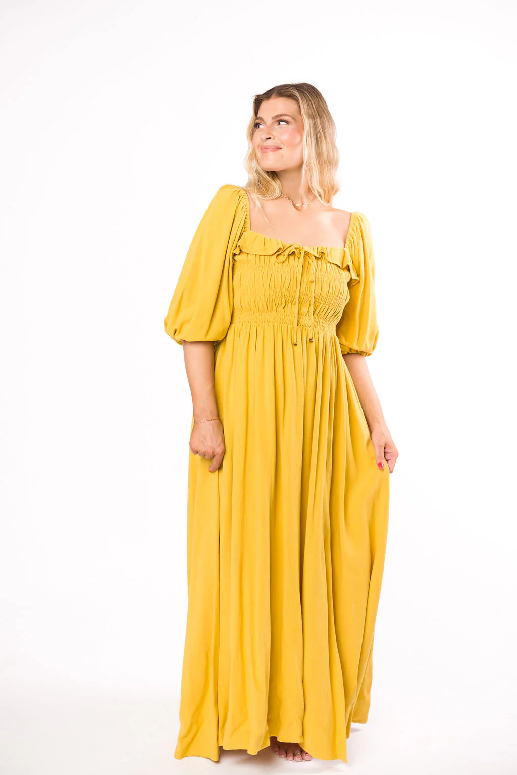 Devon Smocked Maxi Dress in Mustard - Bump Friendly *Final-Sale* - Image 15