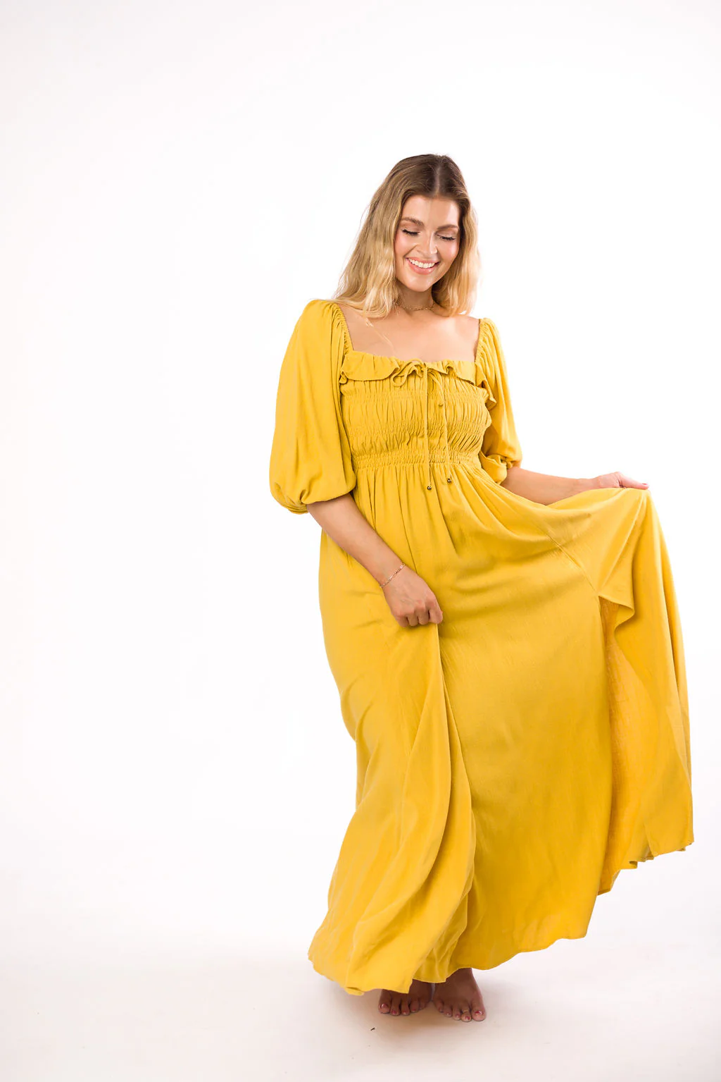 Devon Smocked Maxi Dress in Mustard - Bump Friendly *Final-Sale* - Image 16