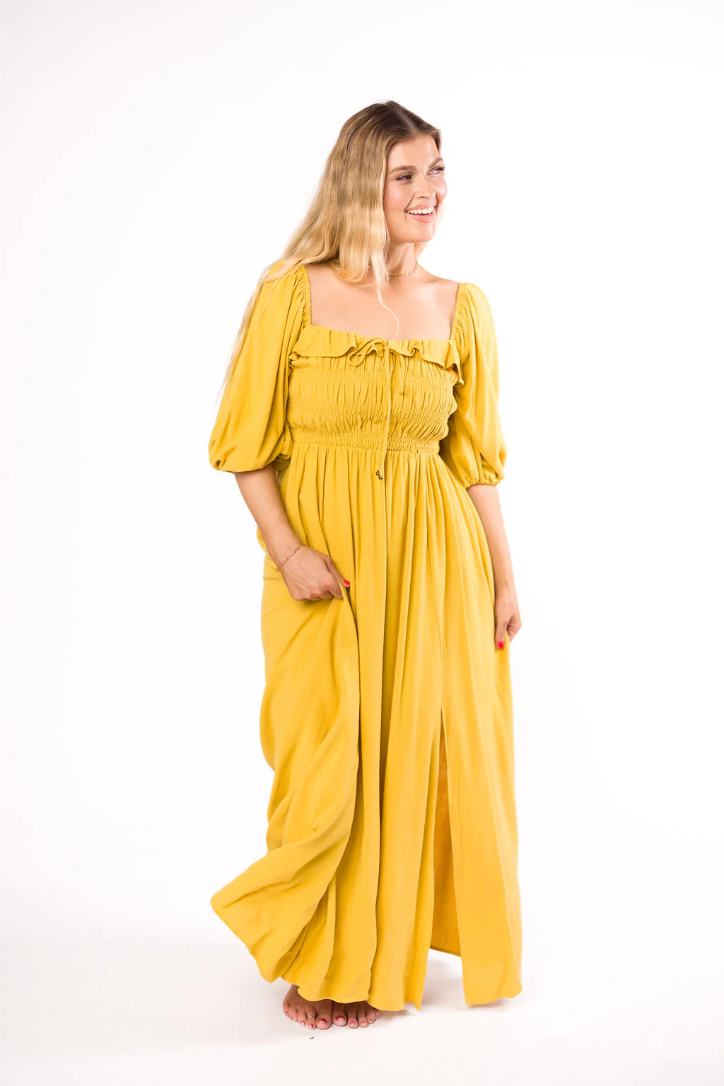 Devon Smocked Maxi Dress in Mustard - Bump Friendly *Final-Sale* - Image 19