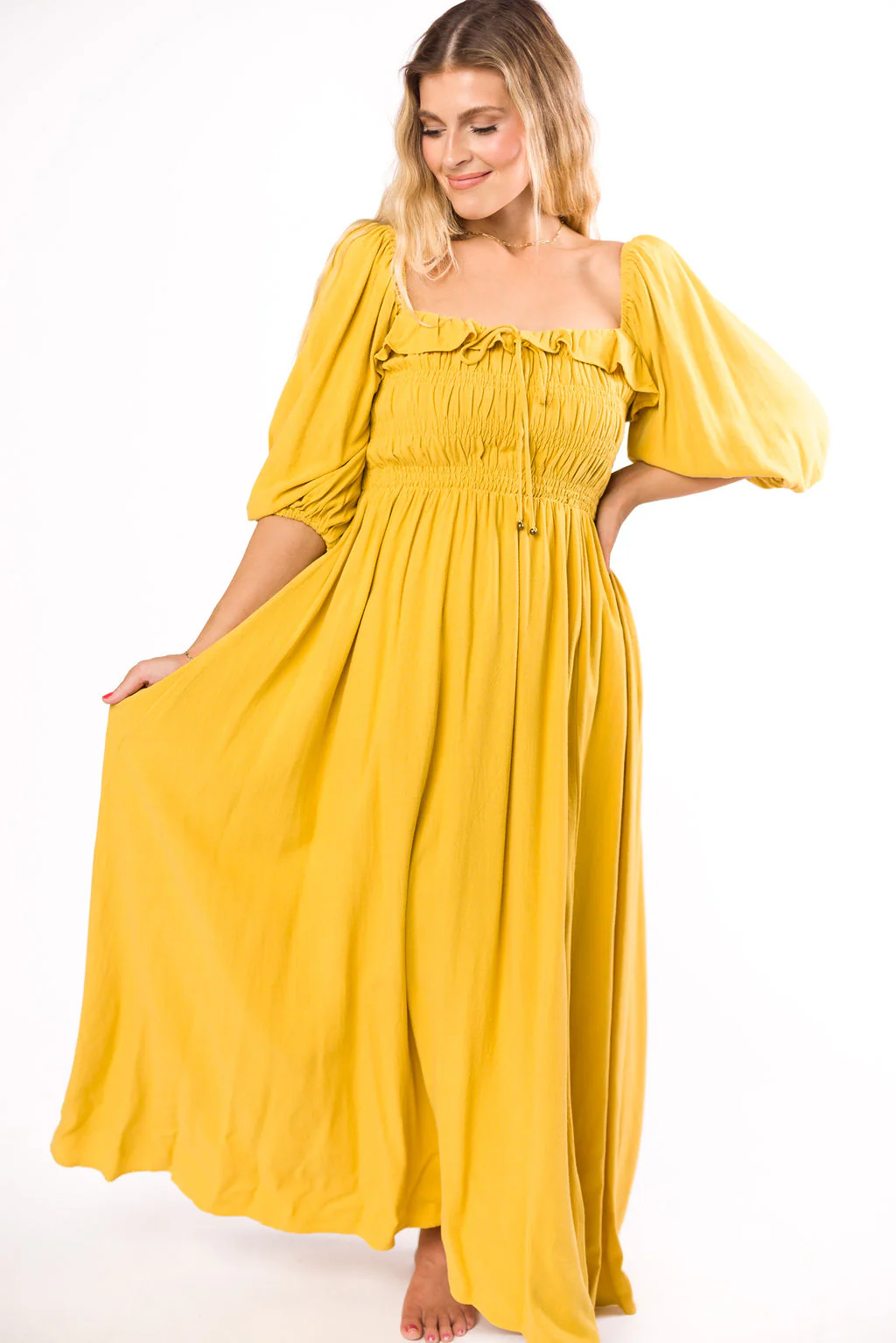 Devon Smocked Maxi Dress in Mustard - Bump Friendly *Final-Sale* - Image 20