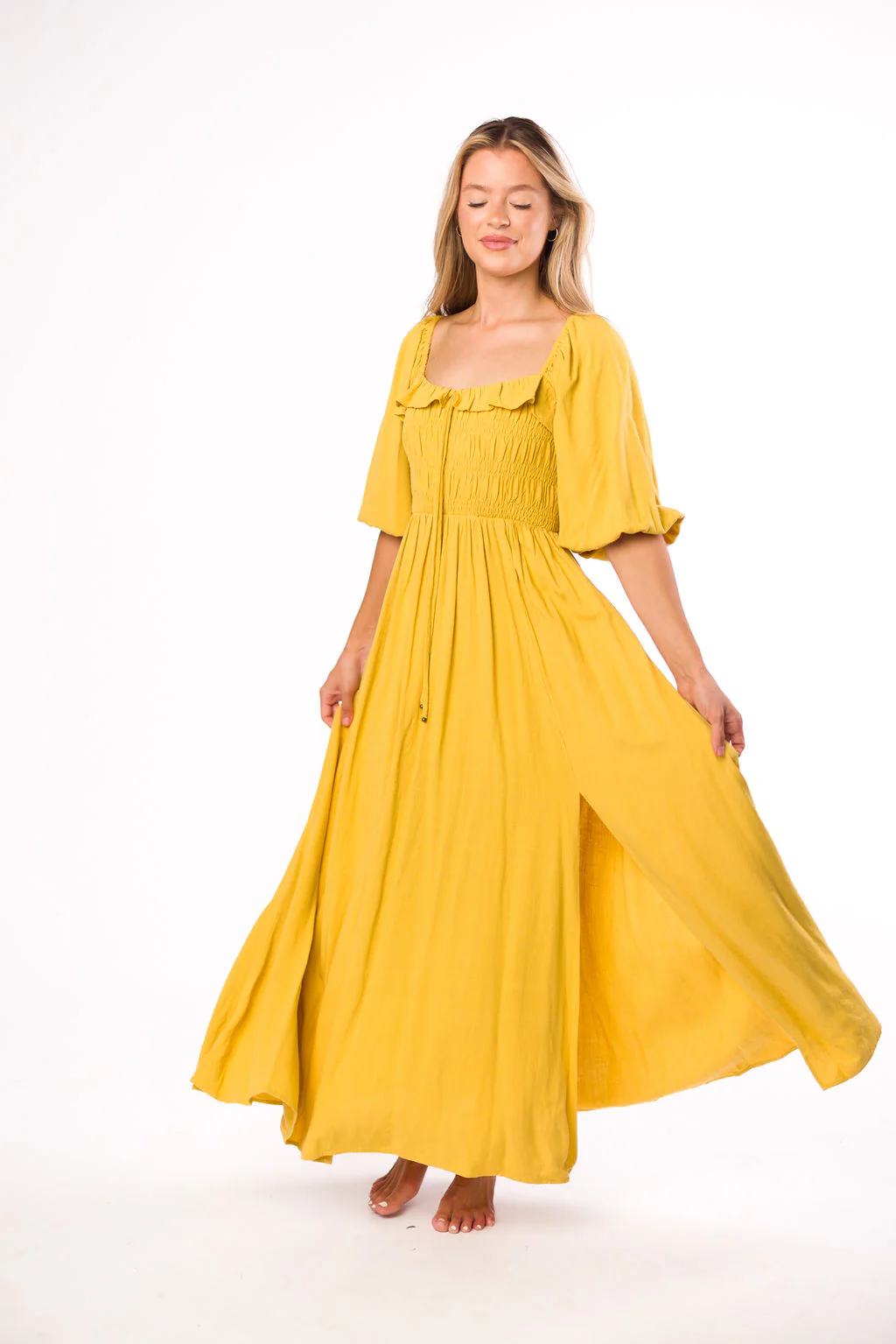 Devon Smocked Maxi Dress in Mustard - Bump Friendly *Final-Sale* - Image 23