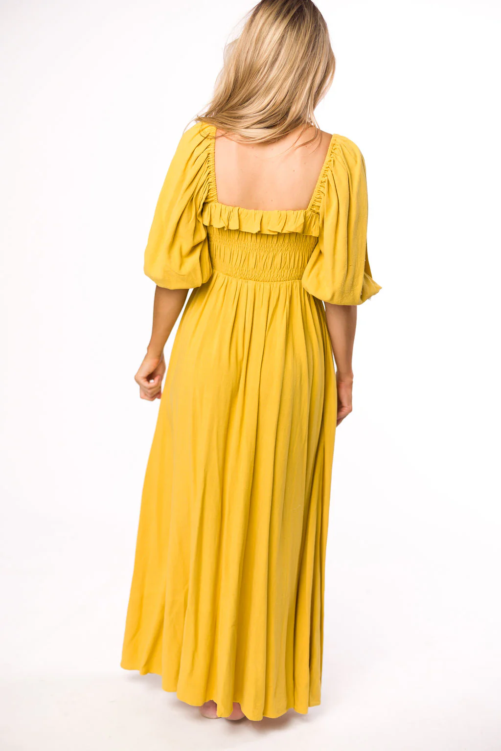 Devon Smocked Maxi Dress in Mustard - Bump Friendly *Final-Sale* - Image 4