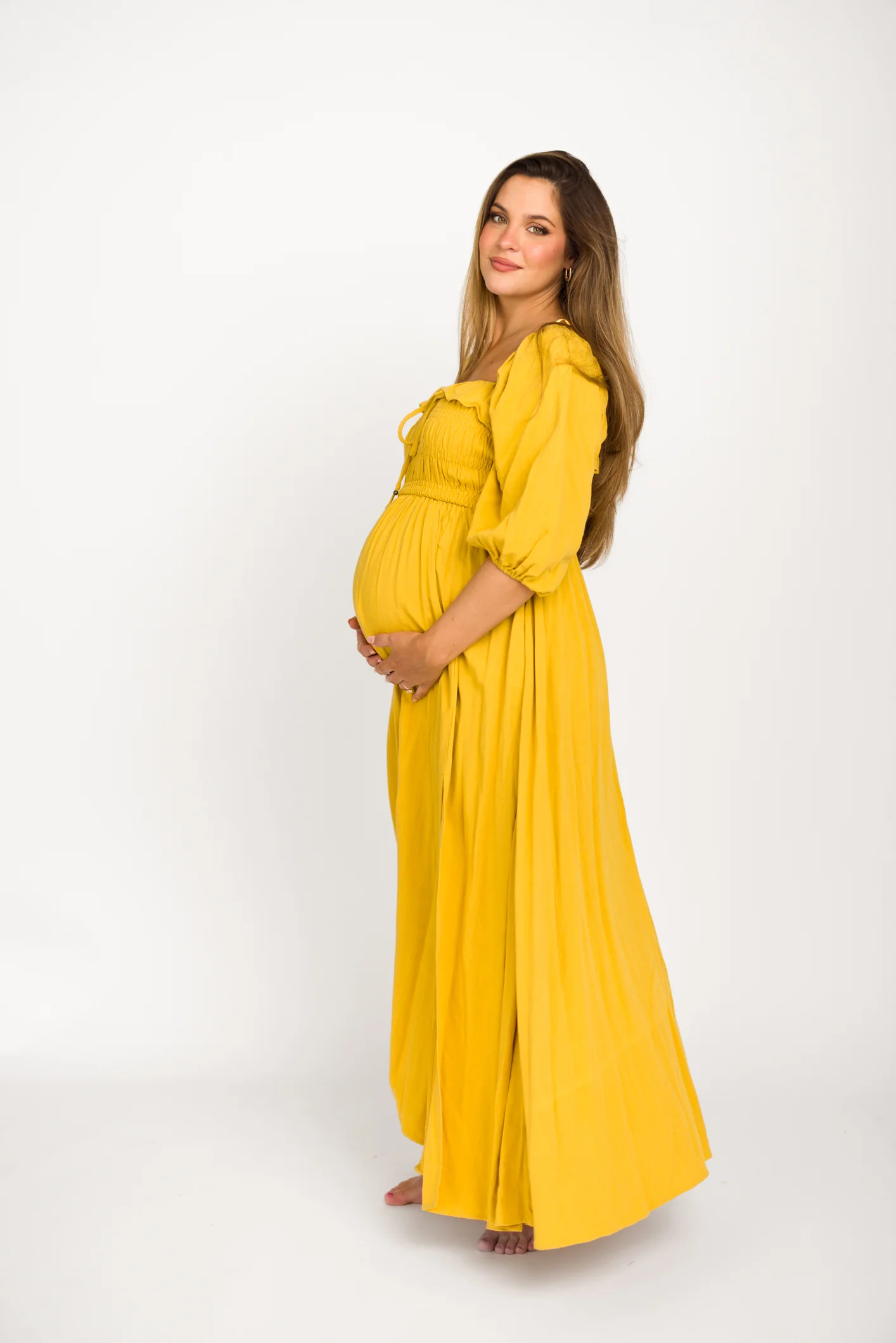 Devon Smocked Maxi Dress in Mustard - Bump Friendly *Final-Sale* - Image 6