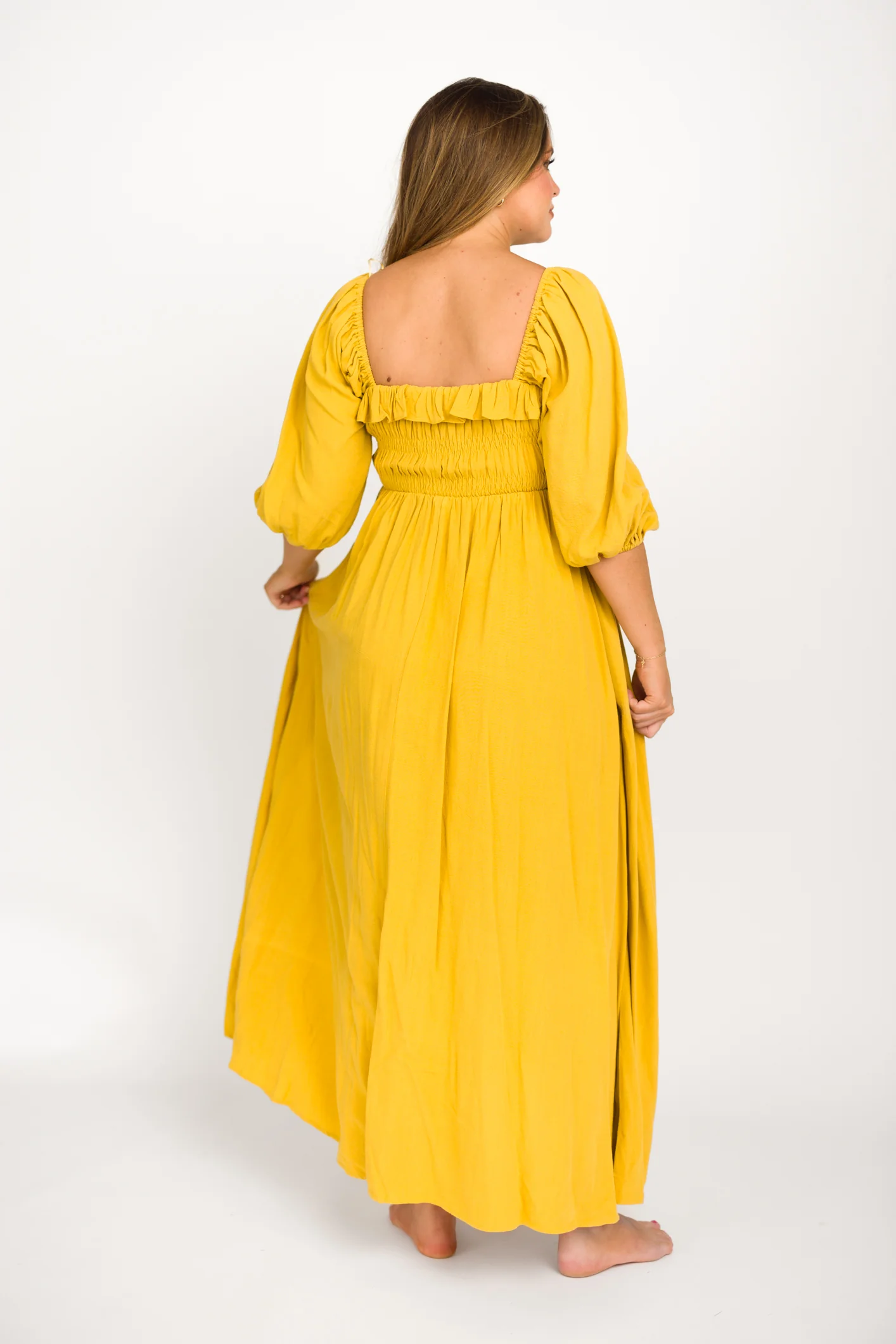Devon Smocked Maxi Dress in Mustard - Bump Friendly *Final-Sale* - Image 7
