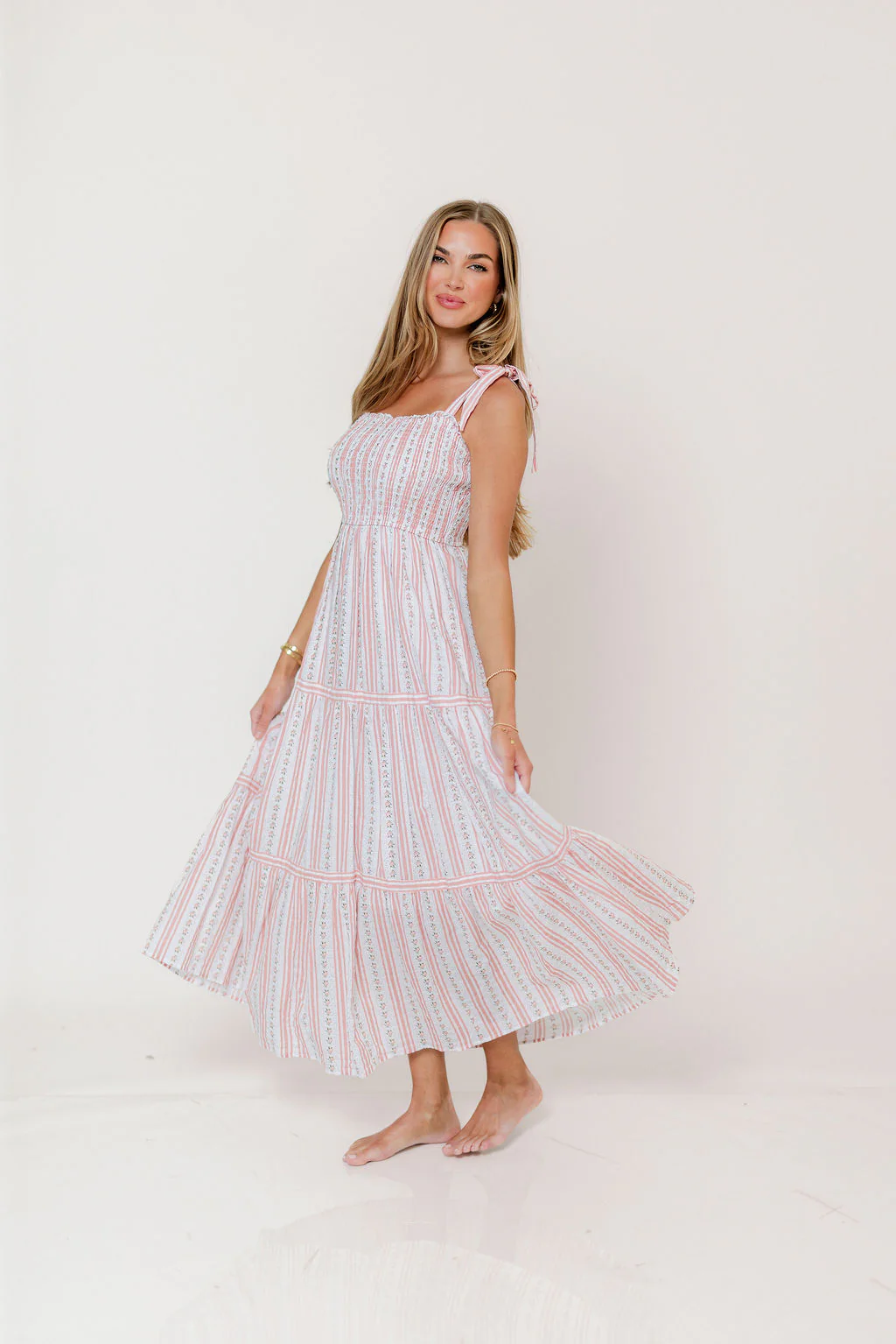 Gigi Floral Striped Maxi Dress in Cottage Pink - Image 3