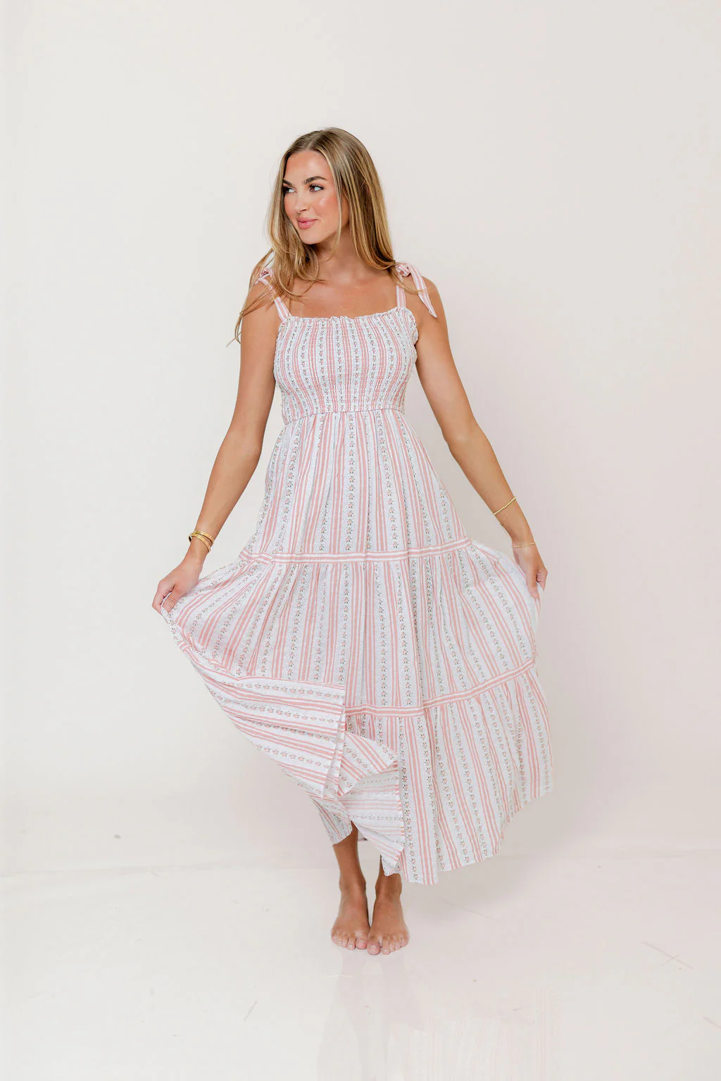 Gigi Floral Striped Maxi Dress in Cottage Pink - Image 4