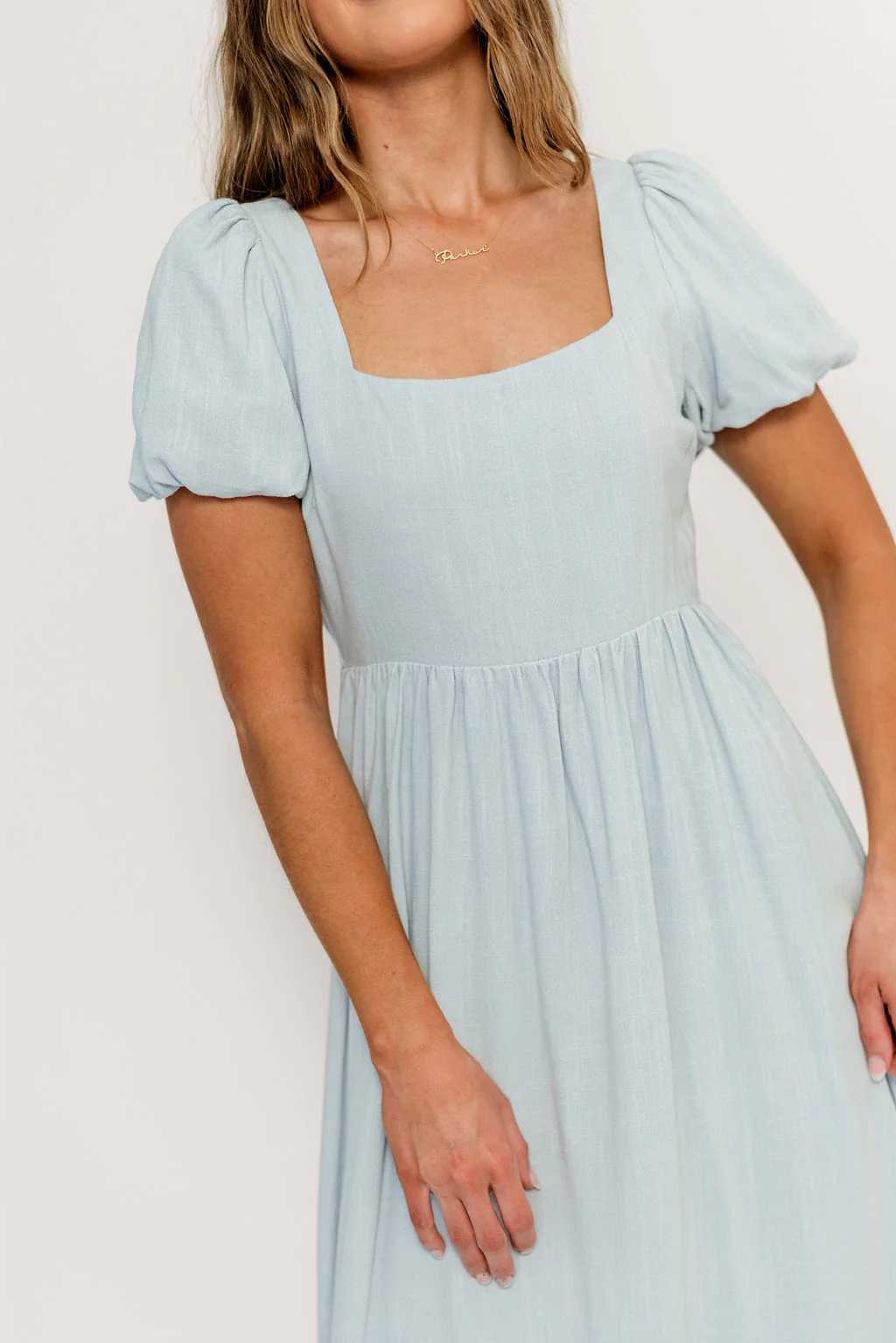 Ainsley Square Neck Midi Dress with Puffed Sleeves in Baby Blue - Bump Friendly - Image 4