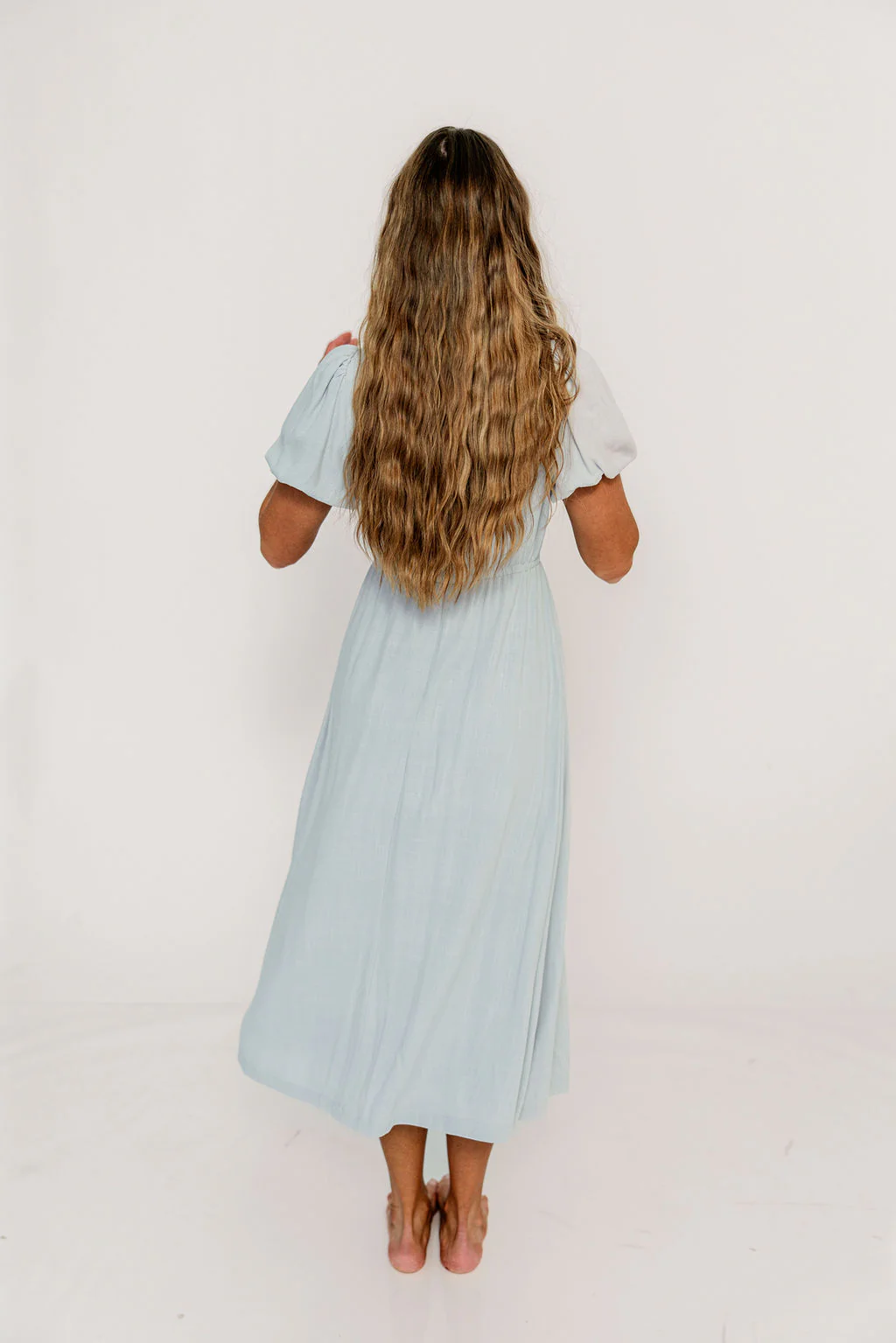 Ainsley Square Neck Midi Dress with Puffed Sleeves in Baby Blue - Bump Friendly - Image 5