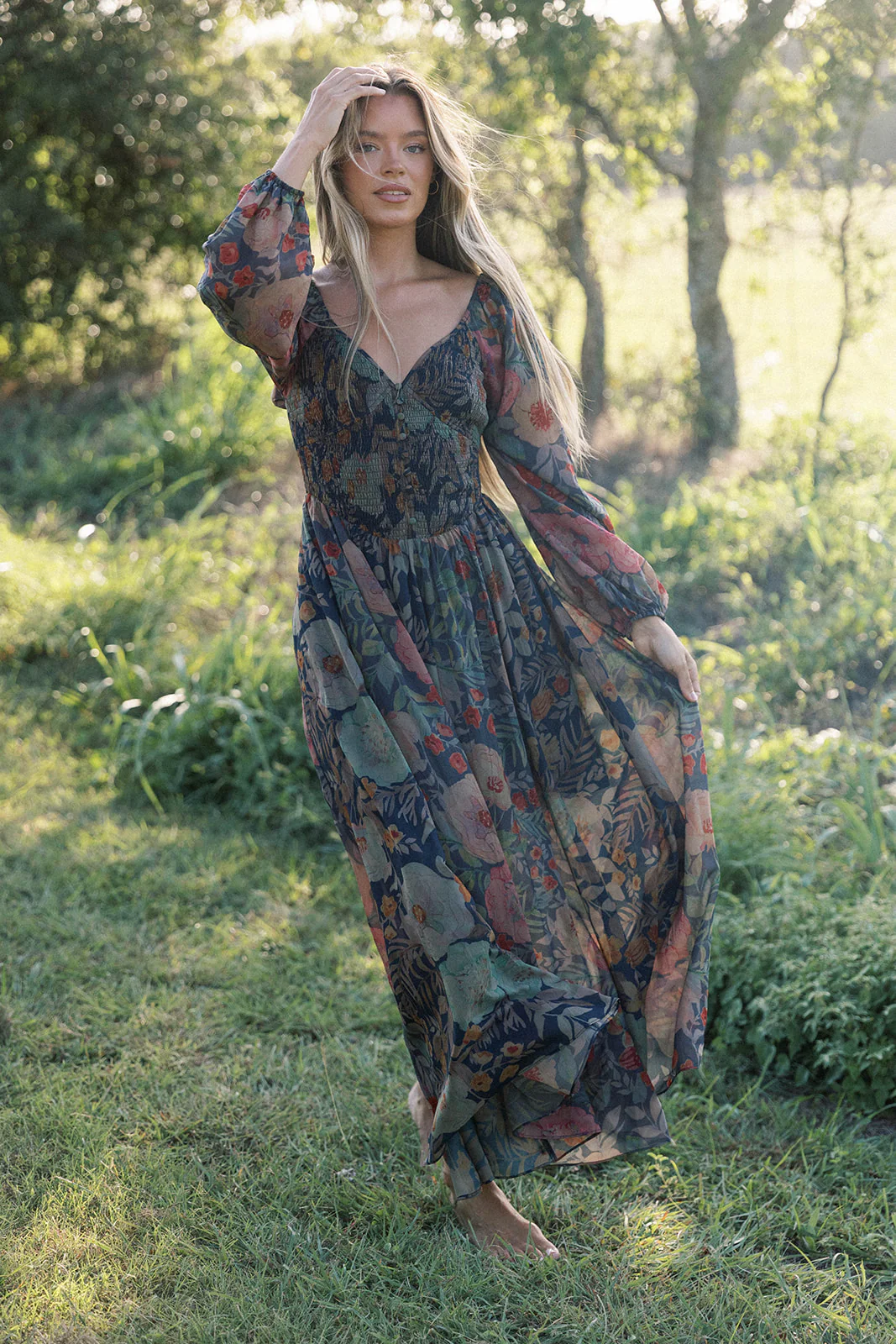 Steph Smocked Button-Front Maxi Dress in Midnight Floral *Final Sale* - Image 2