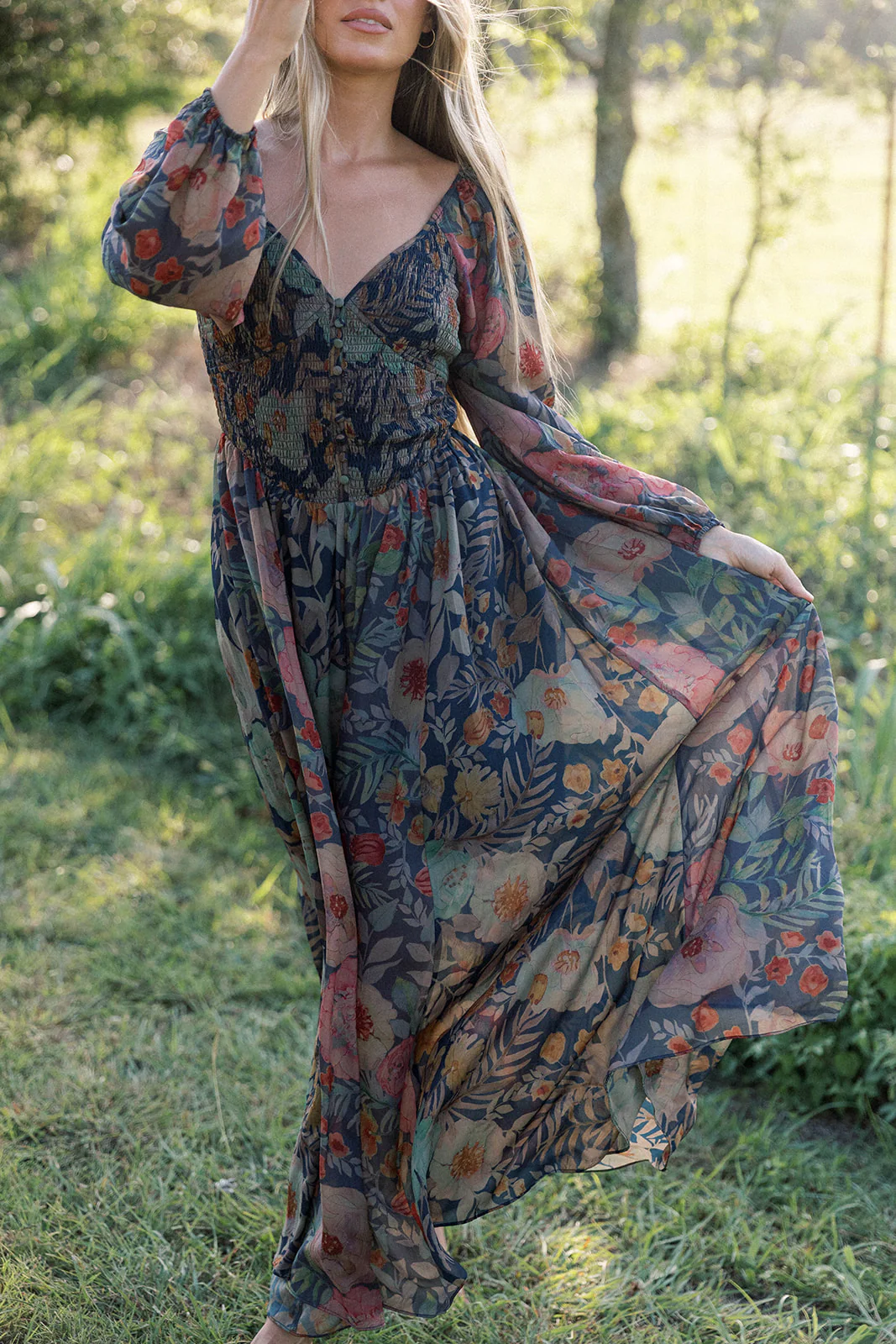 Steph Smocked Button-Front Maxi Dress in Midnight Floral *Final Sale* - Image 3