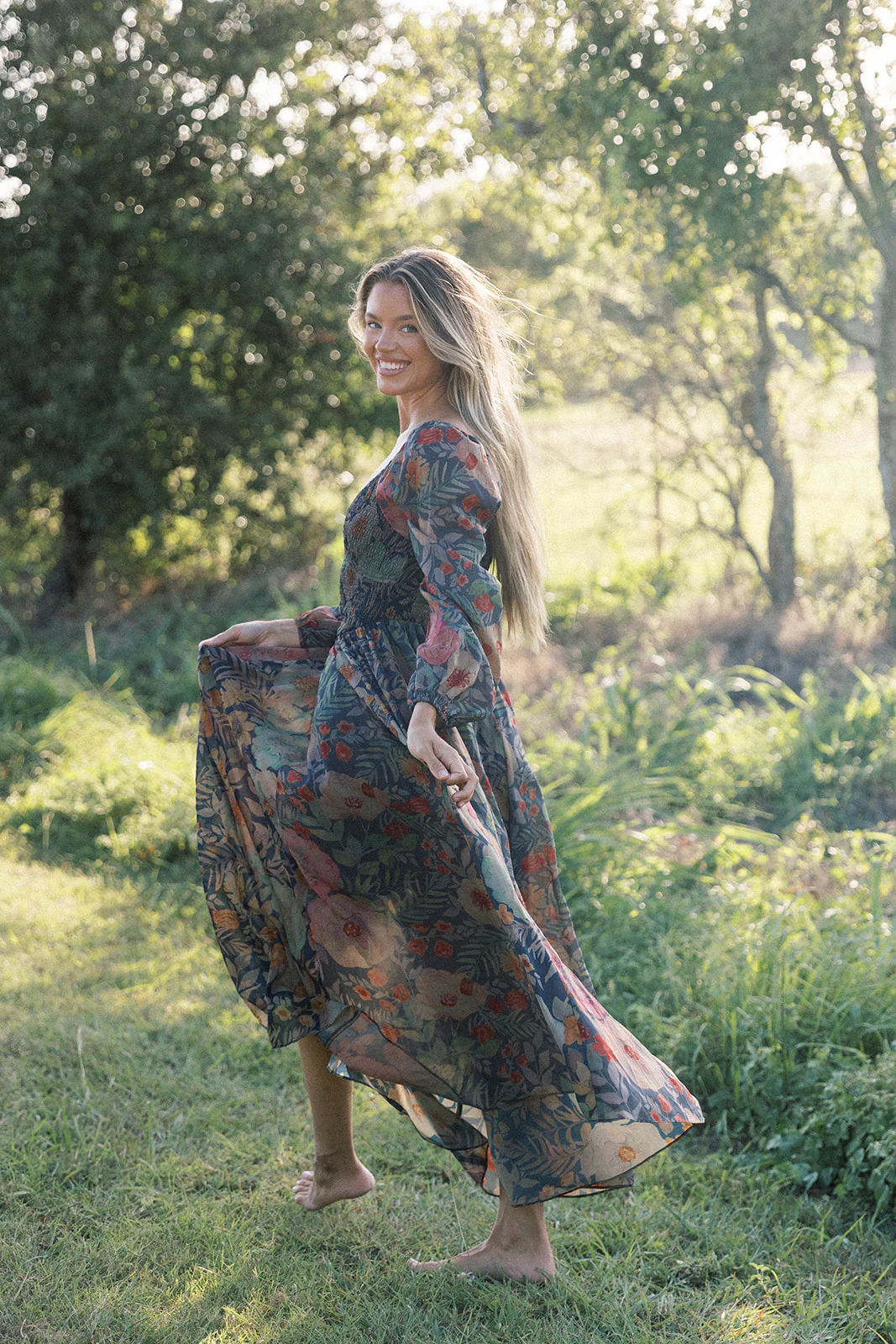 Steph Smocked Button-Front Maxi Dress in Midnight Floral *Final Sale* - Image 6