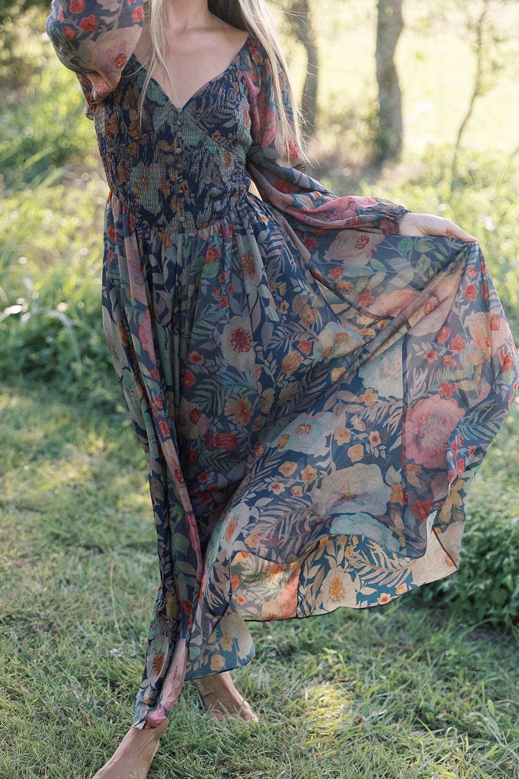 Steph Smocked Button-Front Maxi Dress in Midnight Floral *Final Sale* - Image 9