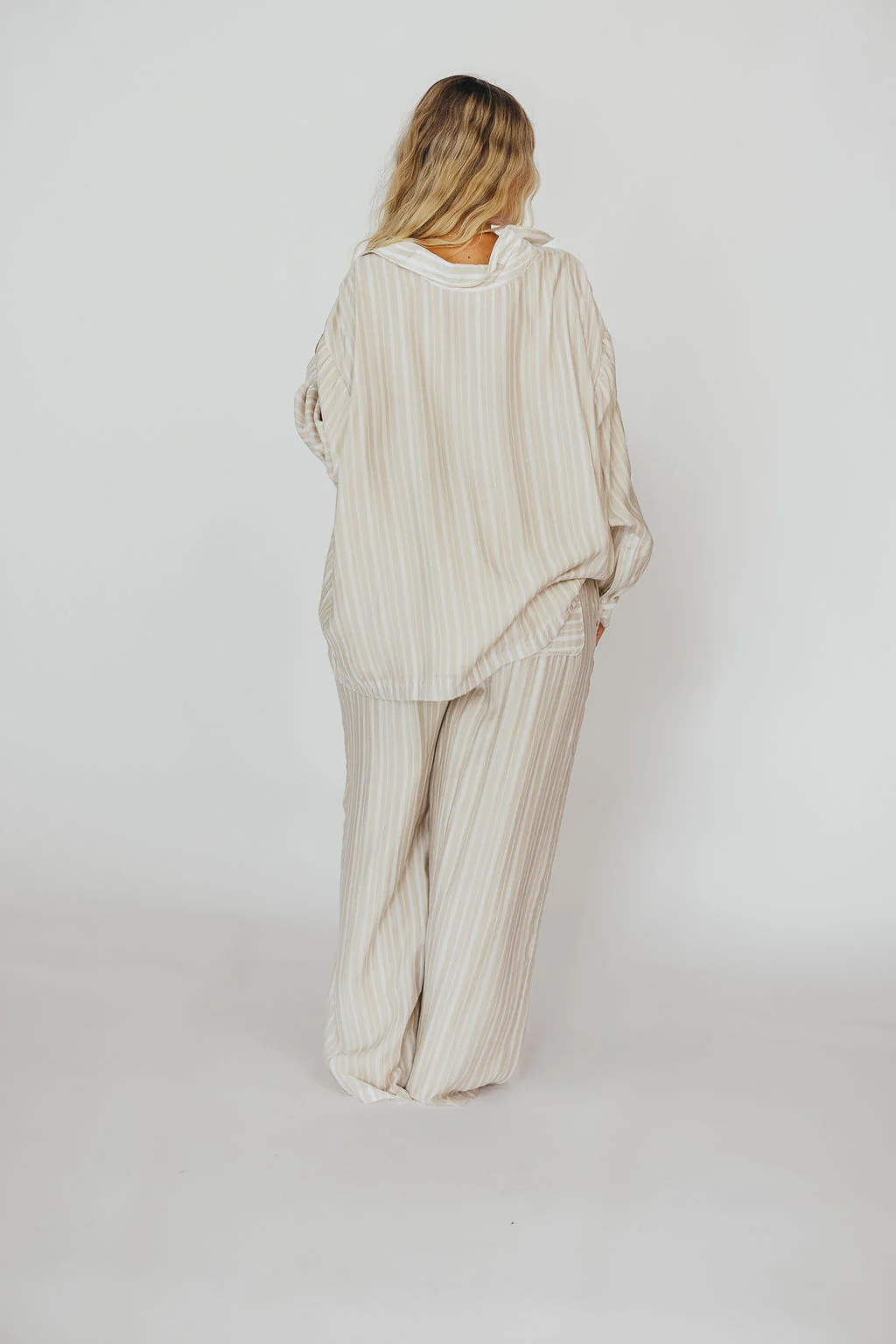 Sloane Striped Button-Down Shirt and Pants Set in Natural - Nursing Friendly - Image 14